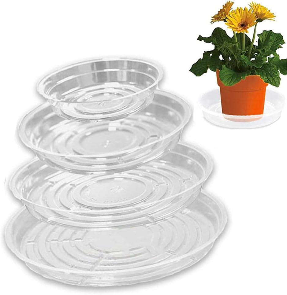 Esforzarse 24 Pcs of 6, 8, 10, 12 Inches Clear Plant Saucer Drip Trays, Large Plant Plate Dish Pot Saucers Flower Pot Set, Pot Plant, Plant Pots Sprinkler, Bonsai Pot, 4 Sizes, 6 Pcs of Each Size image number 1