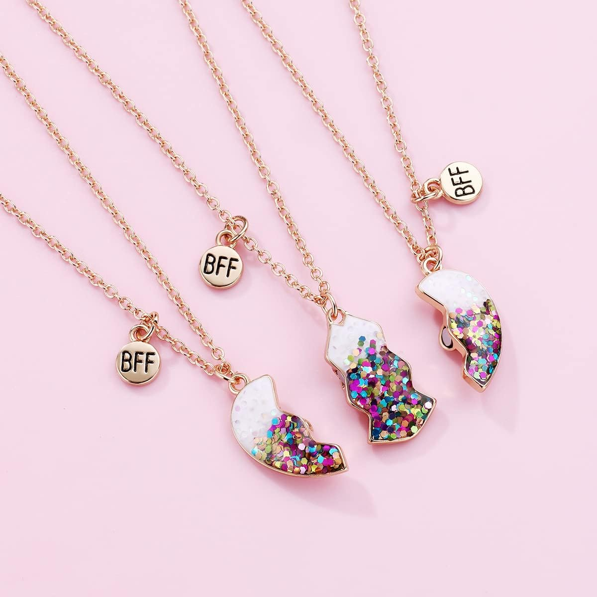 Best Friend Necklaces for 3 Matching Heart Pendant Magnetic Bff Friendship Necklace - 3Pcs Flower image number 6