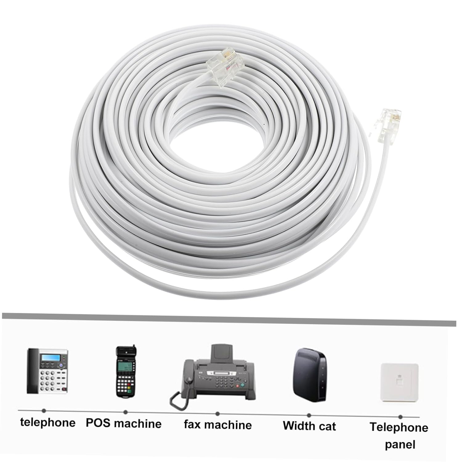 Angoily Cord Length 20M Telephone Connecting Line RJ11 Telephone Wire White Extension Cable image number 1