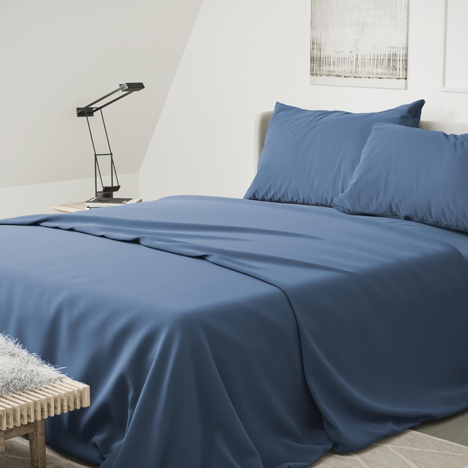 RUN HELIX 4 Pieces King Bed Sheet Set - Ultra Soft Microfibre Fabric Fitted Sheet with 35Cm Deep Pocket, Mattress Protector, Easy Care, Wrinkle Free, Fitted Sheet & Flat Sheet & 2 Pillowcases, Blue image number 4