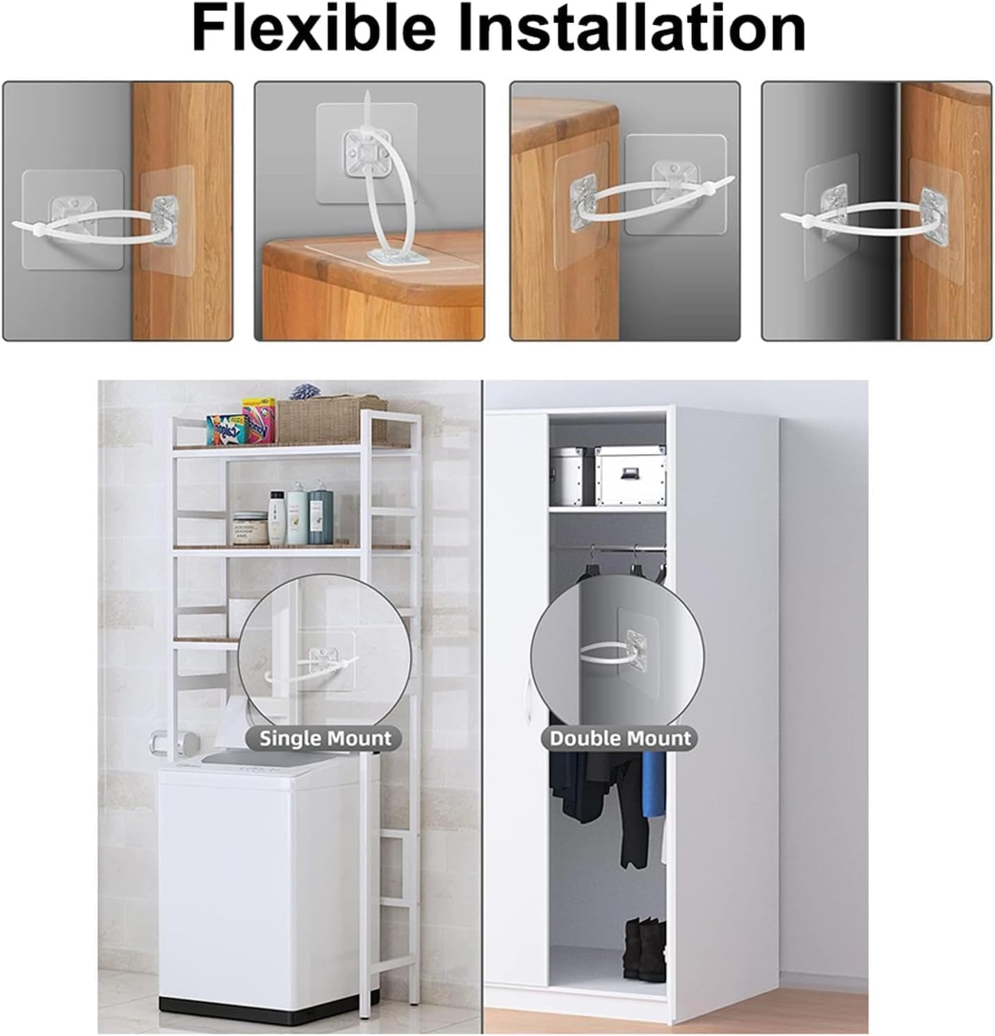 12-Pack Furniture Anti-Tip Kit, 7Cm Self-Adhesive Wall Anchors for Child & Earthquake Safety, No Tools Needed Easy Installation for Bookcase, Dresser, Cabinet, TV to Prevent Falling image number 5