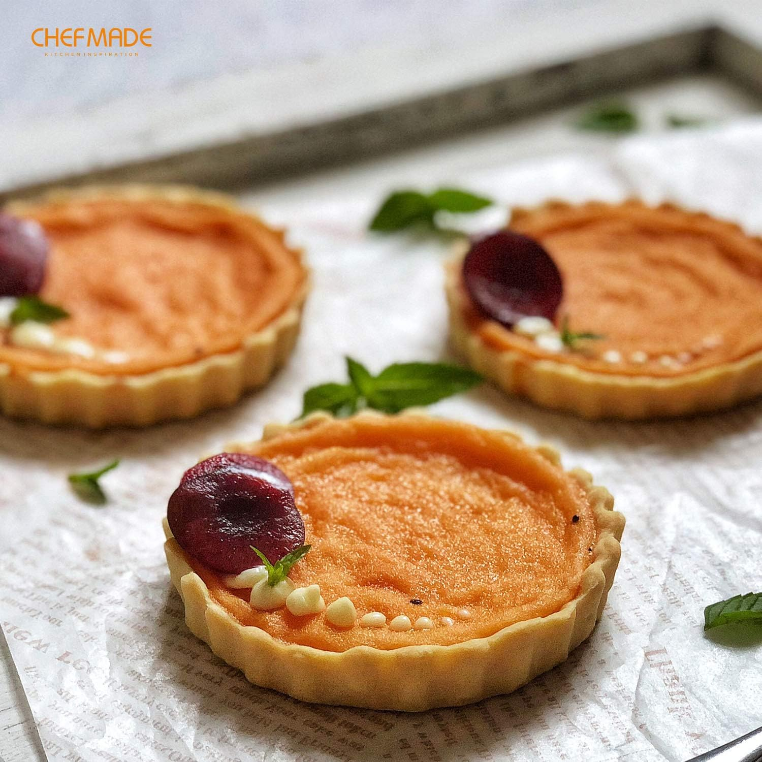 CHEFMADE Mini Tart Pan Set, 4-Inch 4Pcs with Removable Loose Bottom Non-Stick round Quiche Bakeware for Oven and Instant Pot Baking (Champagne Gold) image number 6