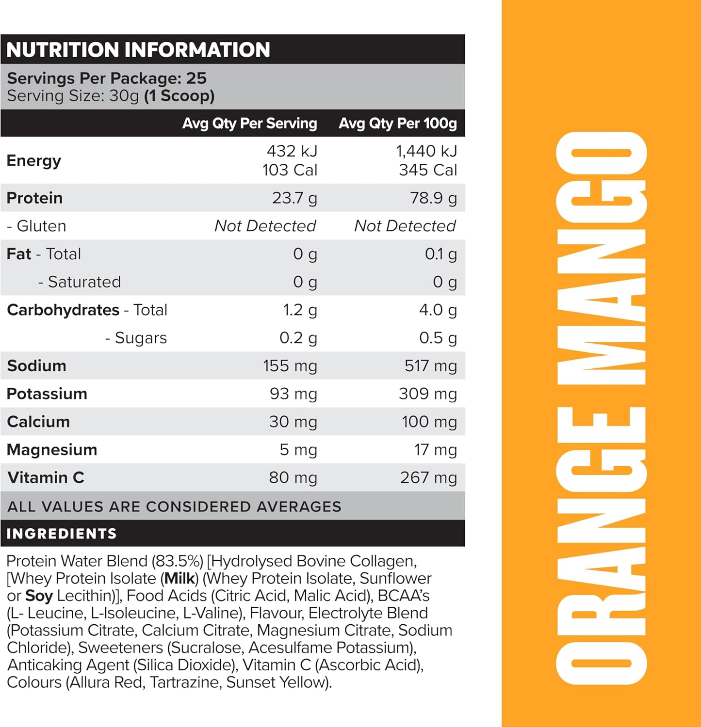 Muscle Nation Orange Mango Protein Water 750G (25 Serves) image number 1