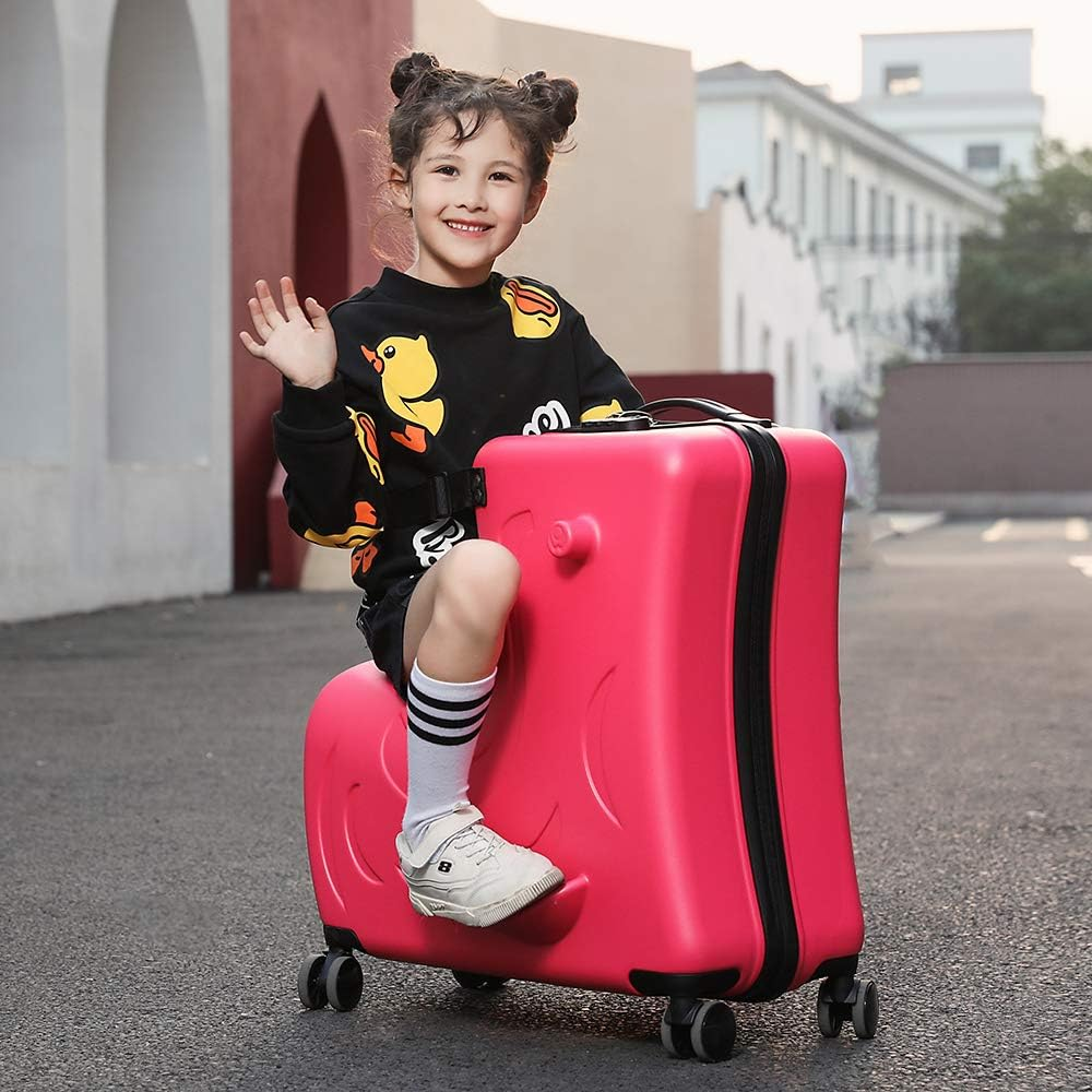 AO WEI LA OW N-A Kids Ride on Suitcase with Wheels, Scooter Luggage for Toddlers Travel, Durable Children'S Suitcase for Boys & Girls Ages 2-12 Years, Red, 24Inch, Hardside Kids Luggage with Double image number 6