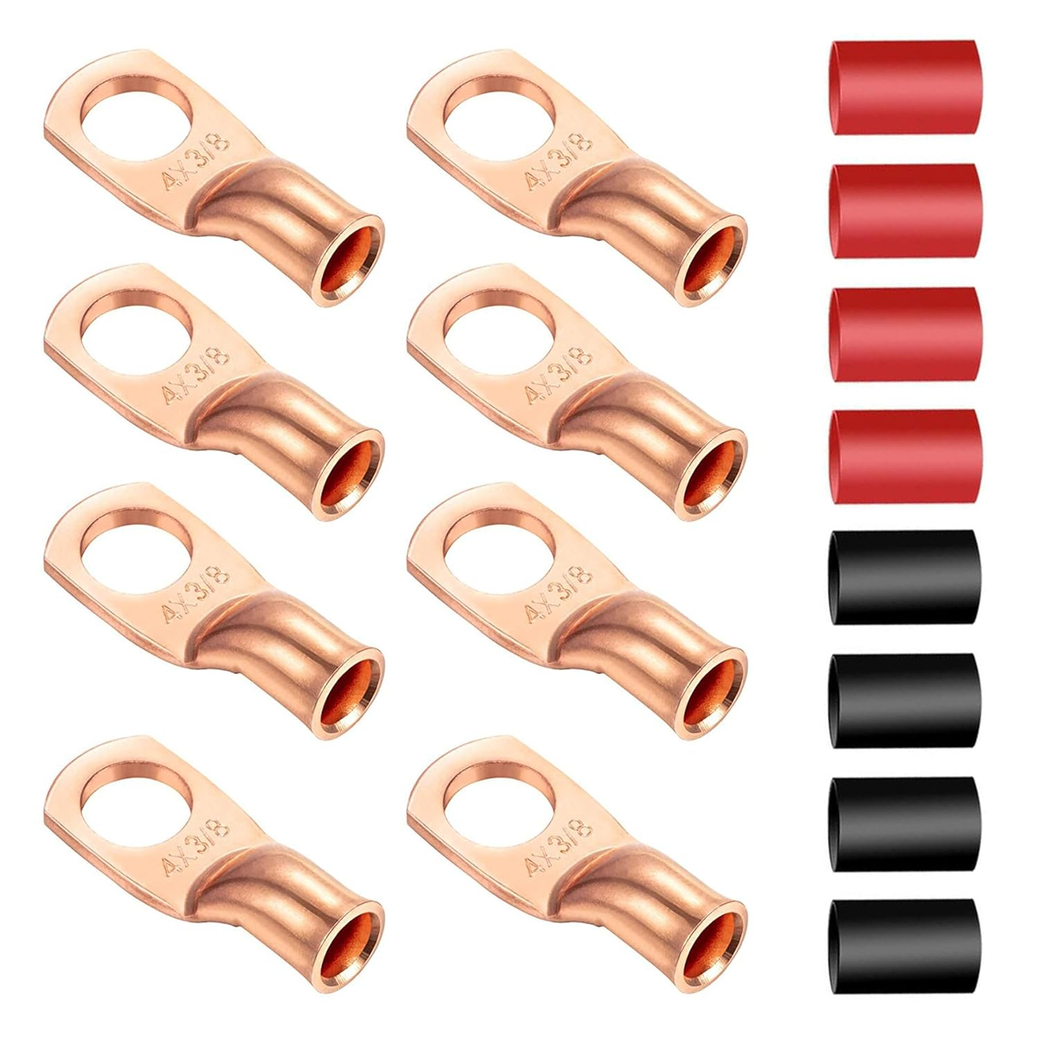 Copper Ring Terminal Connectors, 8 Pieces, 4 AWG 3/8 Inch, Battery Cable Lugs, Electrical Wire Crimping Kit image number 5