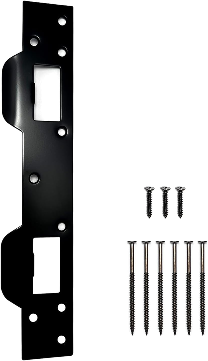 Door Strike Plate Reinforcement Plate, Front Door Strike Plate, Double Strike Plate for 5-1/2 In. Hole Centers, Heavy Duty, Front Door Security Devices Door Latch Plate (Satin Nickel, 1 Pack)