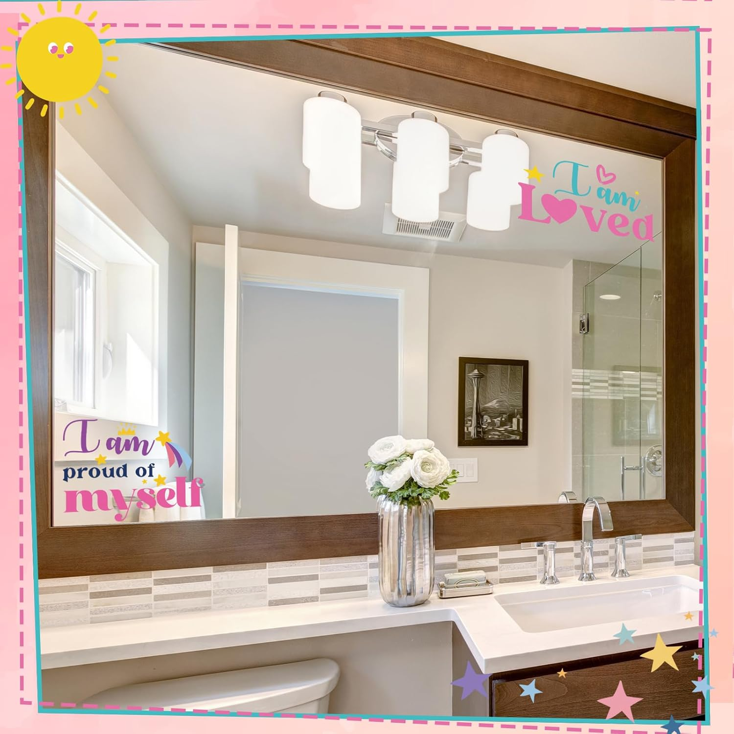 Geyoga 12 Pcs Inspirational Quote Mirror Decals Vinyl Positive Affirmations Mirror Decals Motivational Wall Sticker for Women Bathroom Office Bedroom Living Room Beauty Salon Hair Salon(Lively Style) image number 2