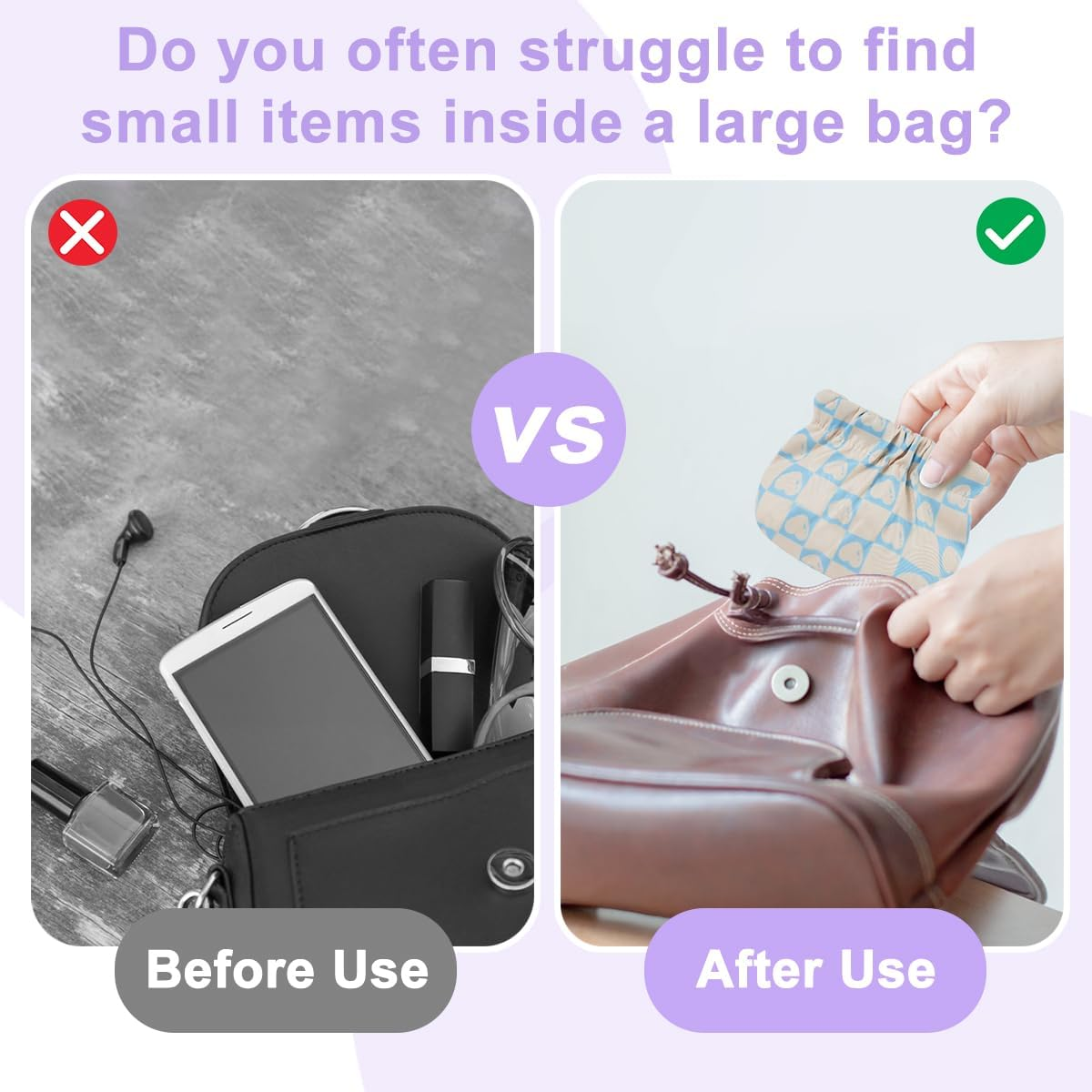 8 Pcs Mini Makeup Bag for Purse, Small Cosmetic Bag for Women, No Zipper Self-Closing Travel Bag, Snap Closure Organizer Pouch, Waterproof Portable Coin Purse Storage for Cosmetics Headphones Jewelry image number 1