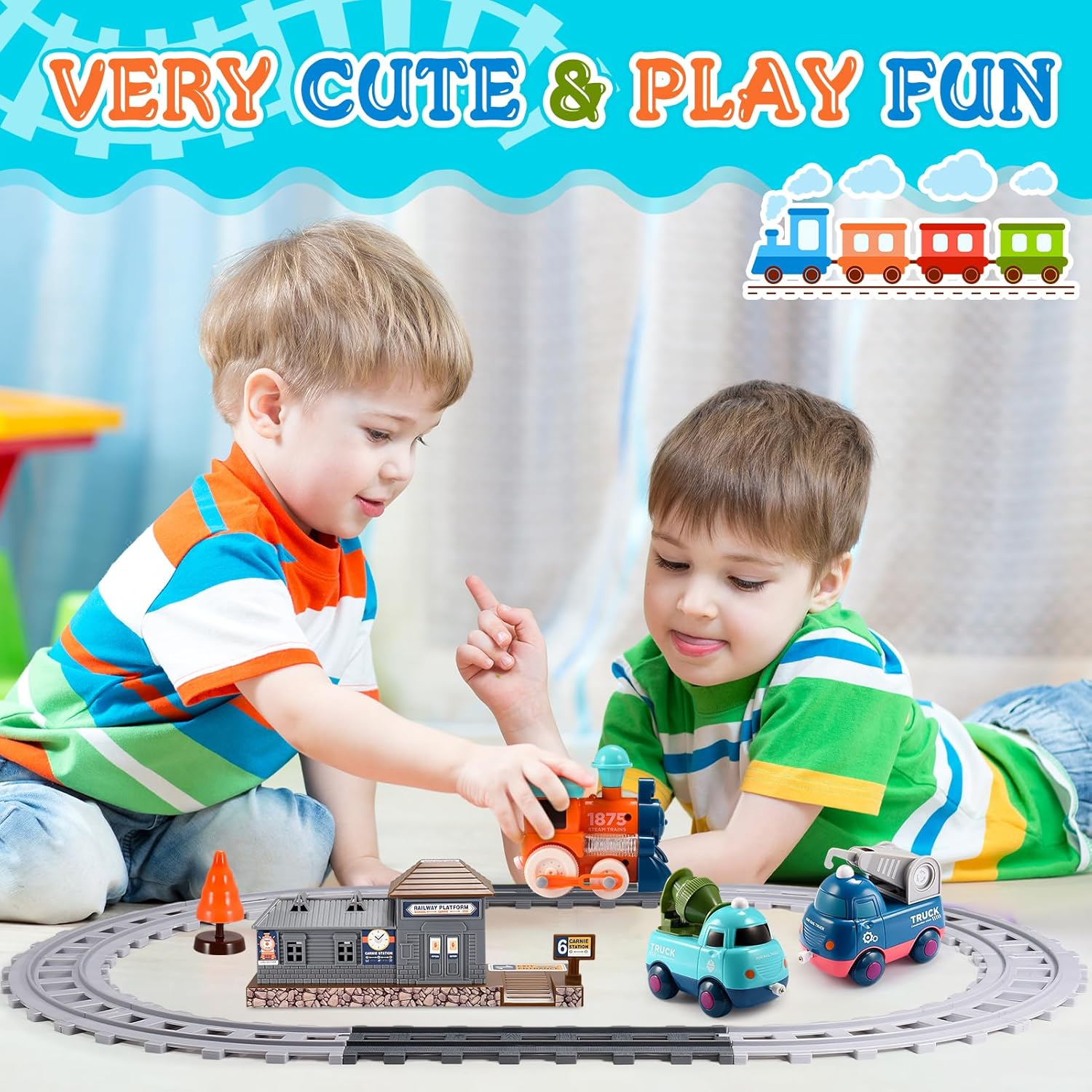 Train Set for Toddlers, Vingtank Kids Toy Trains & Train Sets for 3 4 5 6 Year Old Boys Gifts 4Pcs Trucks Toy Car for Boys Toys 3-5 Toddler Toys with Light & Music Ideal Gifts for Boys Girls image number 2