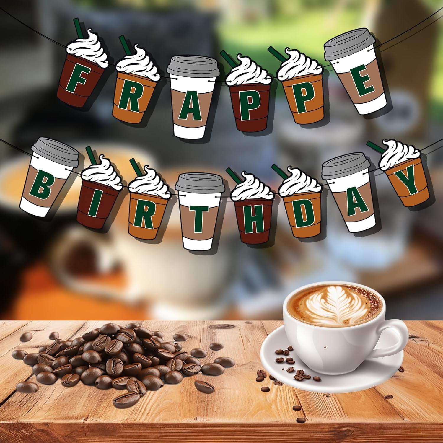 Frappe Birthday Banner, Pre-String Frappe Coffee Birthday Decorations Frappe Birthday Banner Coffee Themed Party Decorations for Coffee Party Supplies image number 3