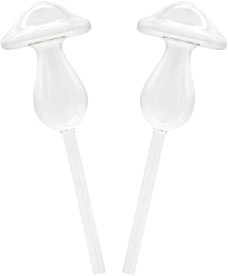 Jojofuny Self Watering Globes 2Pcs Plant Watering Globes Mushroom Shape Glass Plant Waterer Cute Self Bulbs Devices Water Drip Irrigation Device Automatic Waterer image number 4