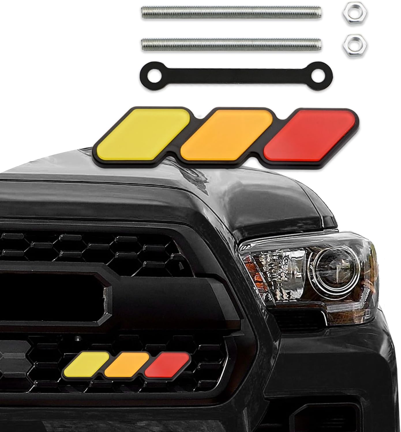 TRD 3-Color Upgrade Emblem, Grille Insert Trims, Tri-Color Badge Car Decoration Accessories Fit for Tacoma 4Runner Tundra Sequoia Rav4 Highlander (Yellow Orange Red) - Grey White image number 6