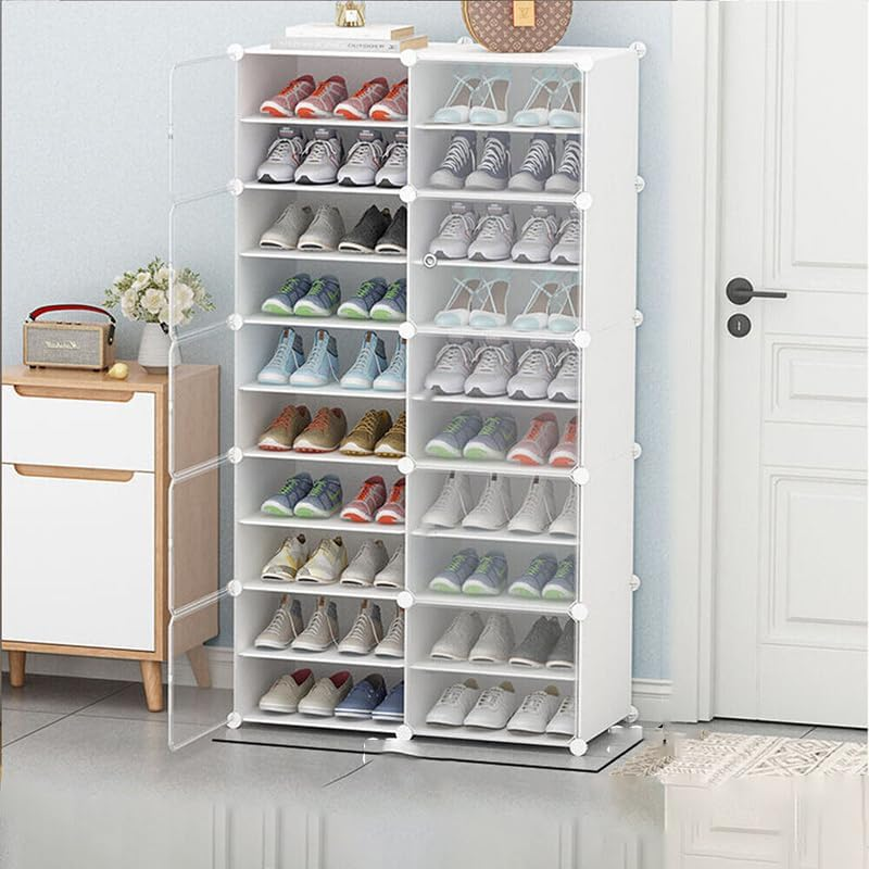 AUKO Portable Shoe Storage Plastic Cube Storage Tower Shelves for Storage Shoe Cabinet Shoe Rack (White 3 Column 6 Row) image number 5