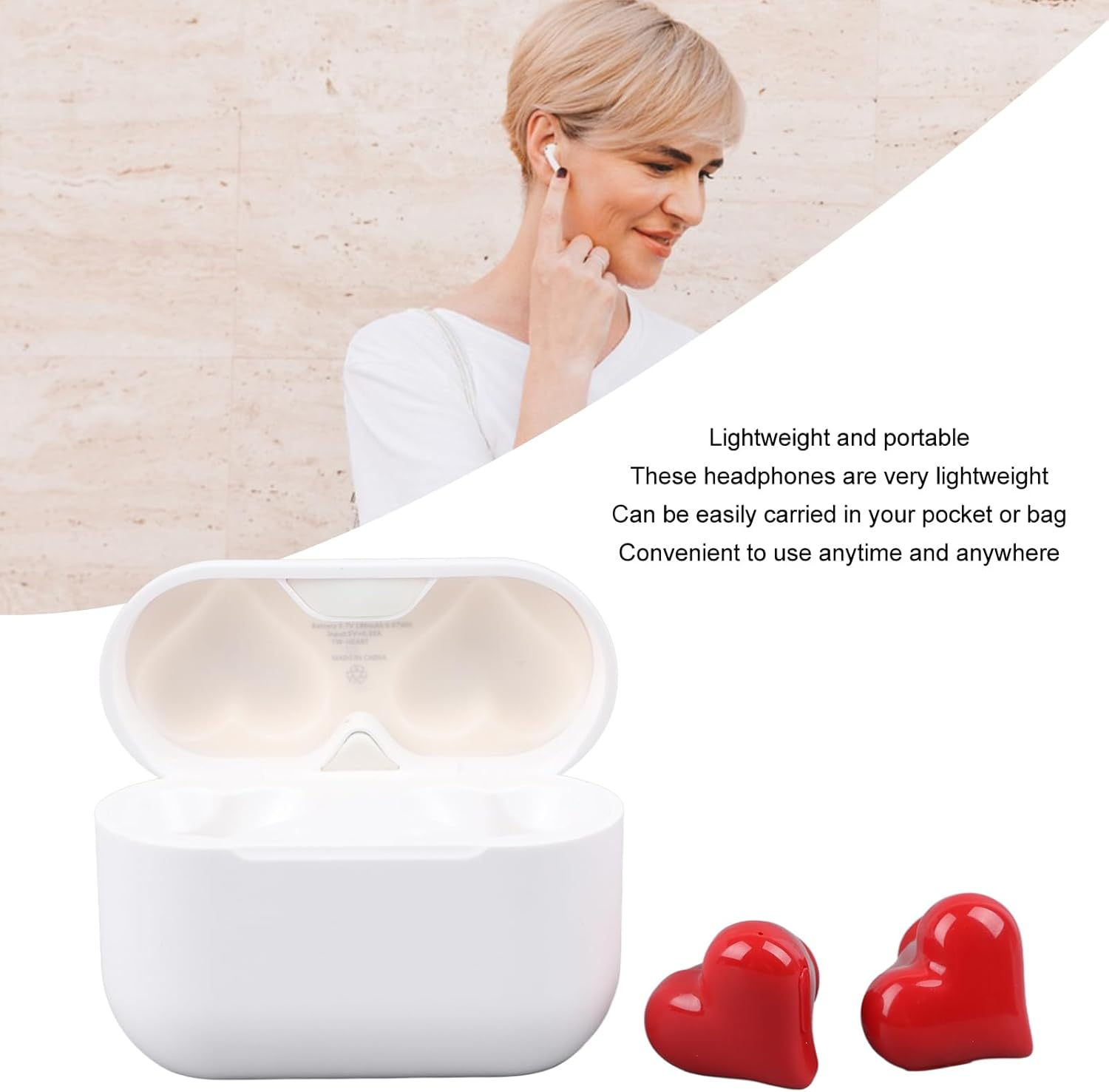 GOWENIC Wireless Earbuds, Stereo Sound Bluetooth Wireless Headphones with Noise Canceling, Heart Shaped Design and 3 Pairs Earbuds, for Phone Laptop image number 5