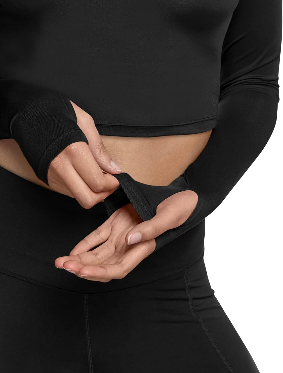 ATHLIO Women'S Sports Compression Shirt, Cool Dry Fit Long Sleeve Workout Tops, Crop 2Pack Bfd20-Blk_Large image number 4