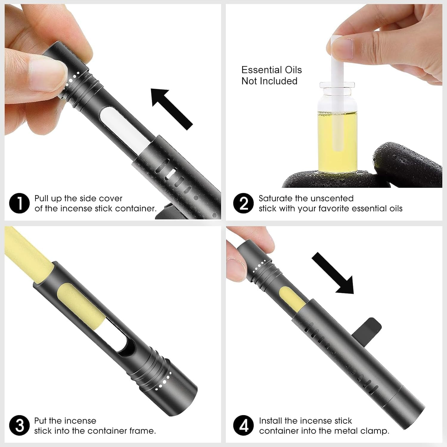 Liyquint 2 Packs Custom Cylindrical Car Vent Clip Essential Oil Diffuser with 12 Refill Sticks - Clip-On Aromatherapy for Car, Office, Home, Bathroom & Pet Houses(Black) image number 4