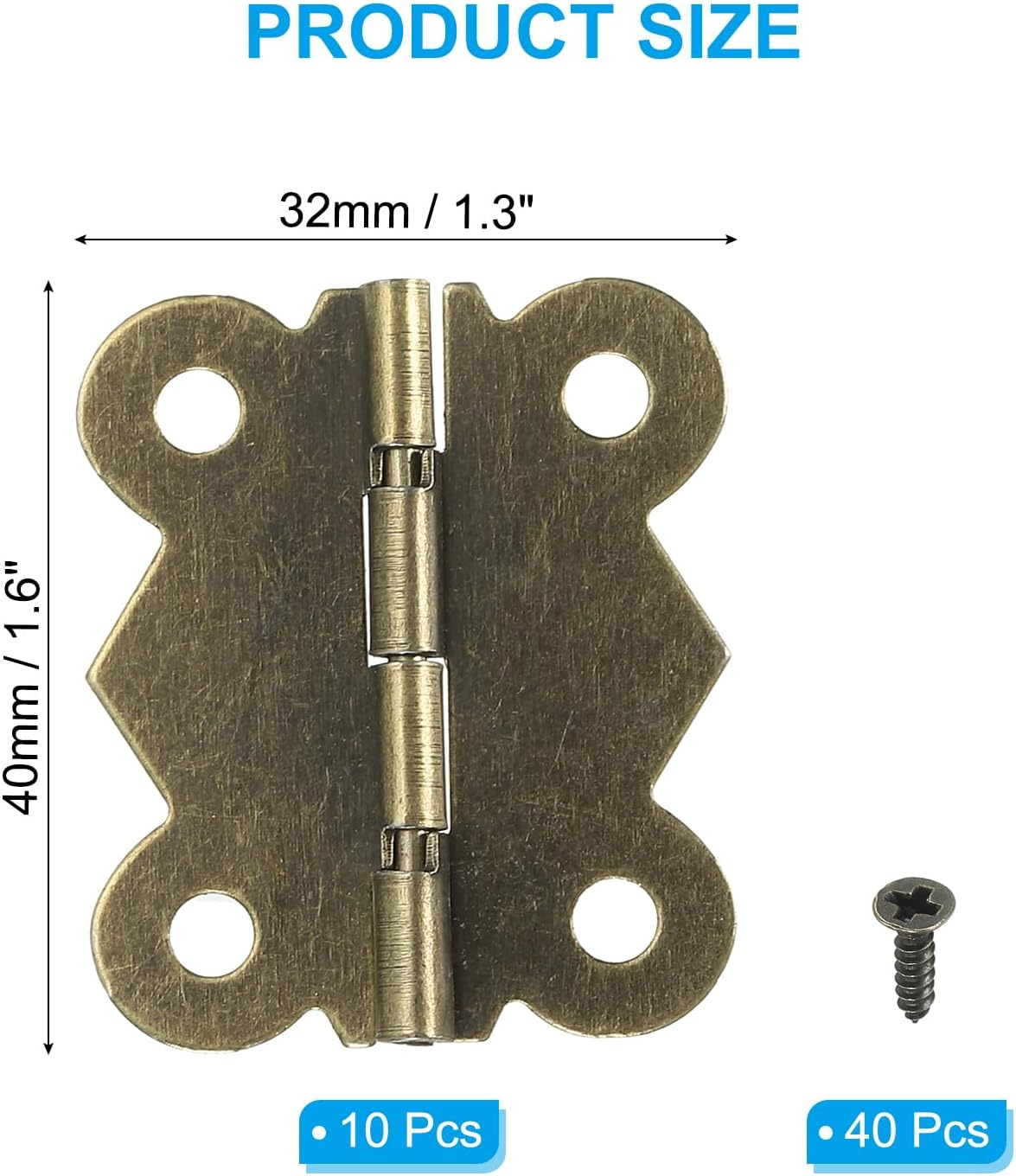 Uxcell Small Jewelry Box Hinges 1-5/8 Inch, 10 Pack 90-Degree Mini Butterfly Hinges Jewelry Box Hardware with 40 Screws for Cabinet Wooden Box Drawer Craft, Brown image number 2