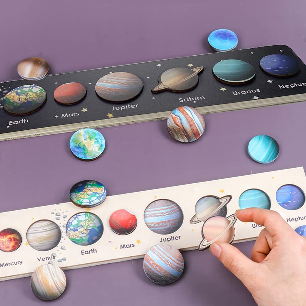 XICEN Solar System Puzzles for Kids Age 3-5,Wooden Space Jigsaw Planets Preschool Education Learning Montessori Toys for Toddlers Baby Boy Girl,Christmas Birthday Gifts image number 1
