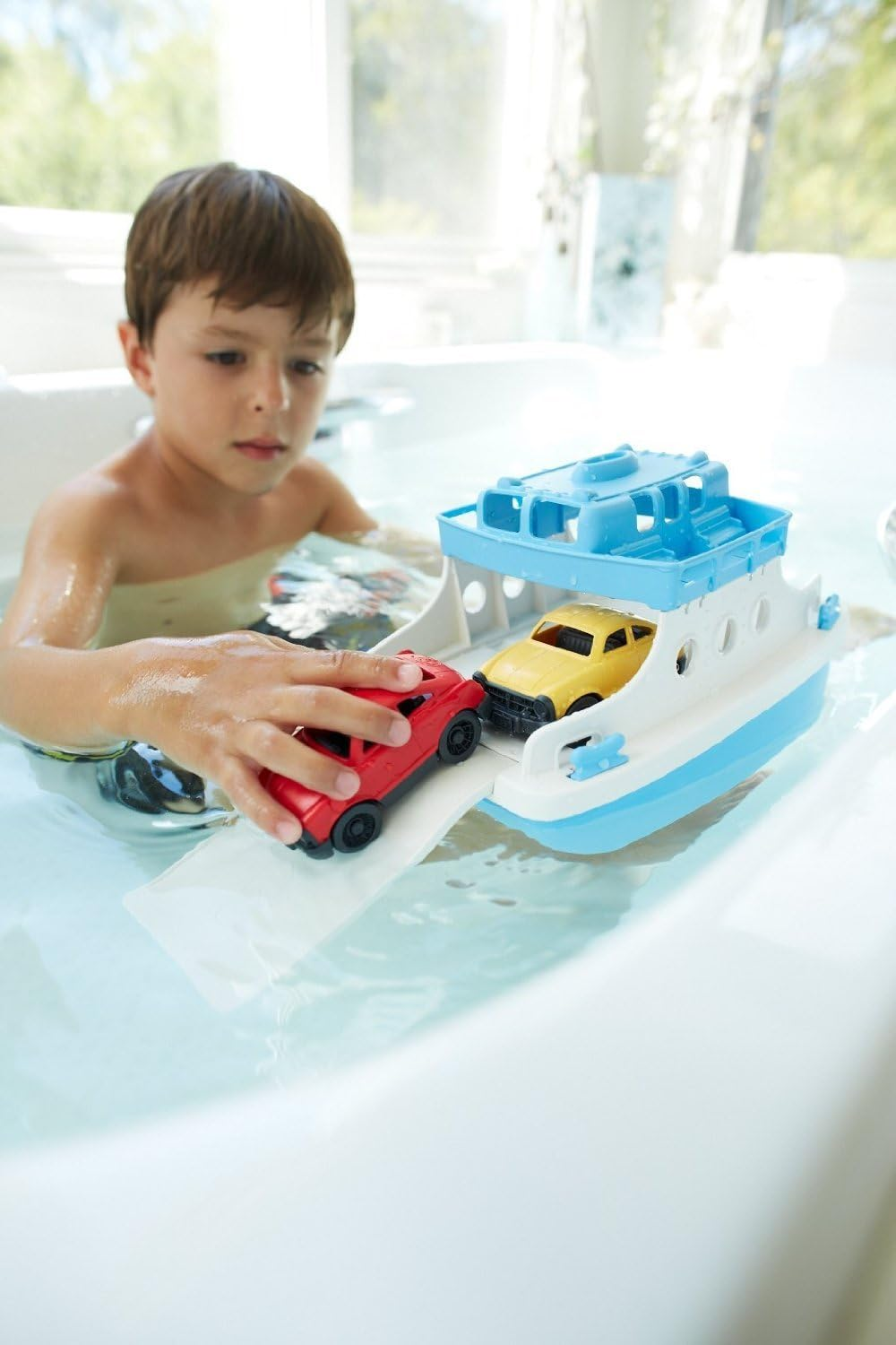 Green Toys Ferry Boat with Mini Cars Bathtub Toy, Blue/White image number 1