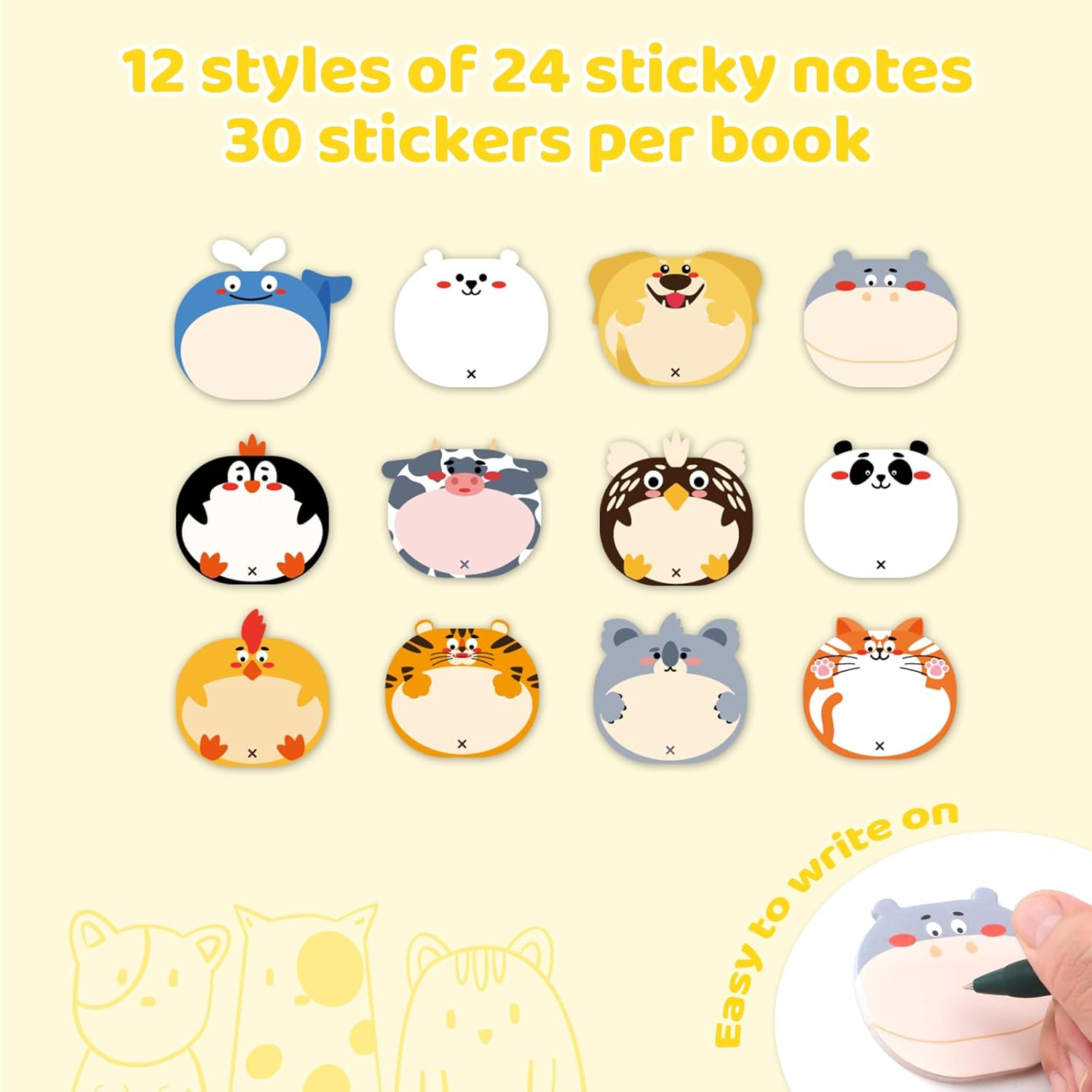 Cute Sticky Notes, 24 Pieces Cartoon Animals Sticky Kawaii Notes Fun Sticky Notes Cute Notepads Last Day of School Stationery Supplies for Office Kids Students Roommates Tab image number 6