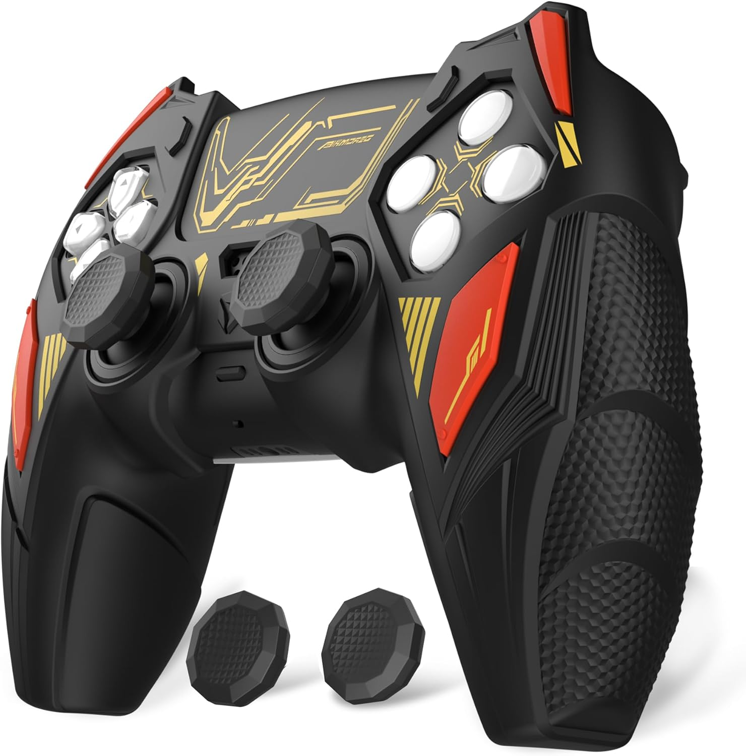 Playvital Mecha Rhino Silicone Cover for Ps5 Controller with Thumb Grips & Stickers, Anti-Slip Controller Grip Skin Accessories Compatible with Ps5 Charging Station - Black & Caution Red image number 2