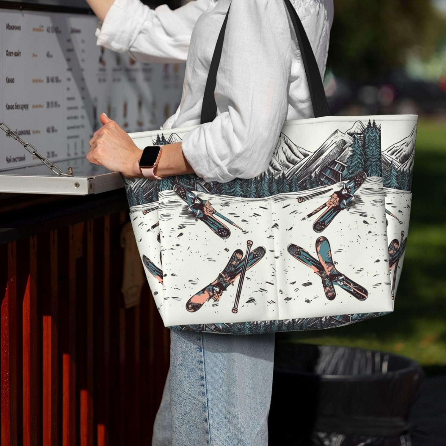 GDSHJKLW Beach Bags for Women Large Waterproof Sandproof Beach Tote Bag Lightweight Zipper Carry on Bag Skiing with Gear Set Pool Bag for Gym Travel Vocation, Black, One Size image number 3