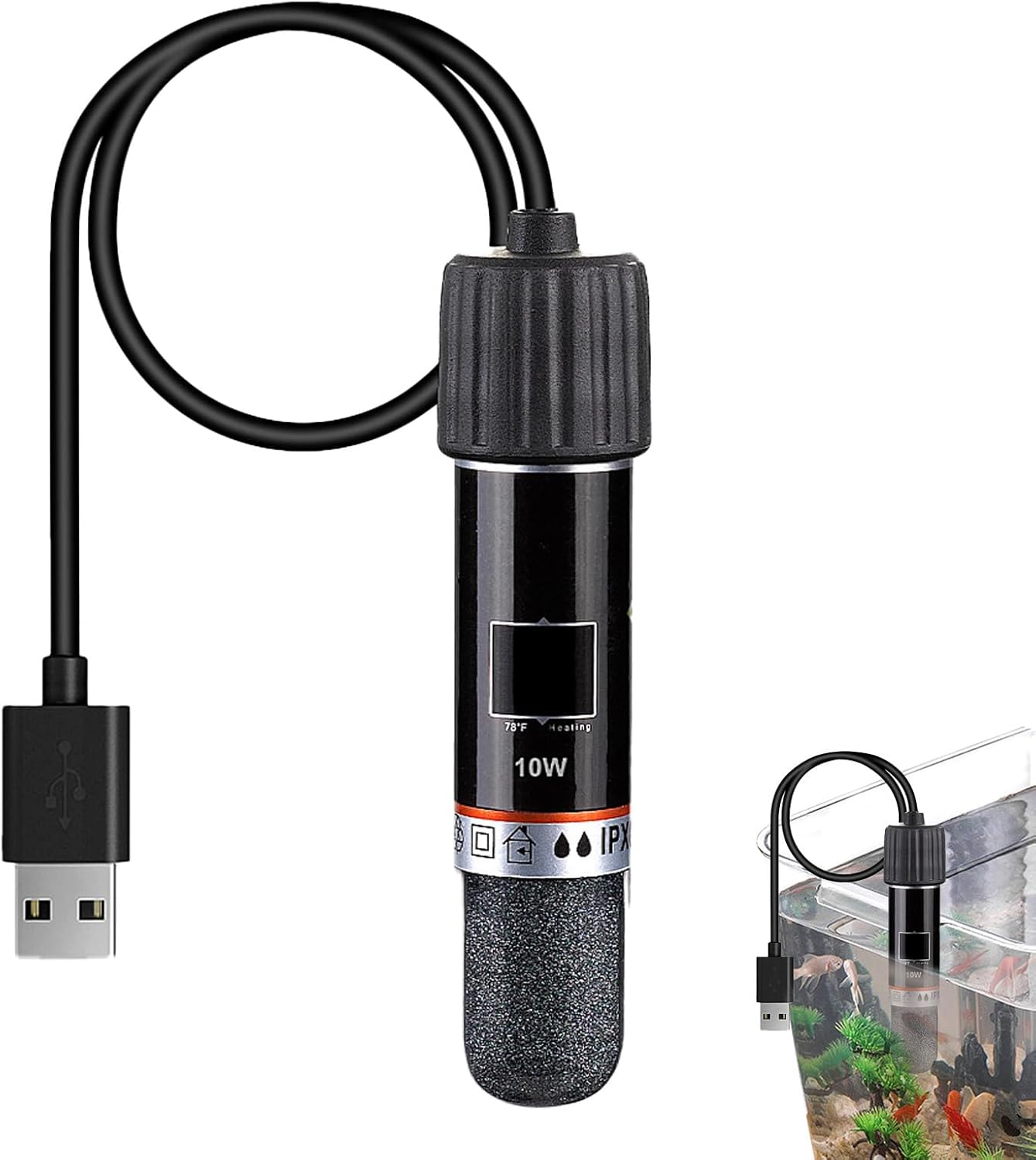 Weldphur Aquarium Heater - Aquarium Submersible Betta Heater | Submersible 10W Small Heating Rod Warmer for Pet Saltwater Aquatic Life Home Outdoor Turtle Freshwater Crab image number 2