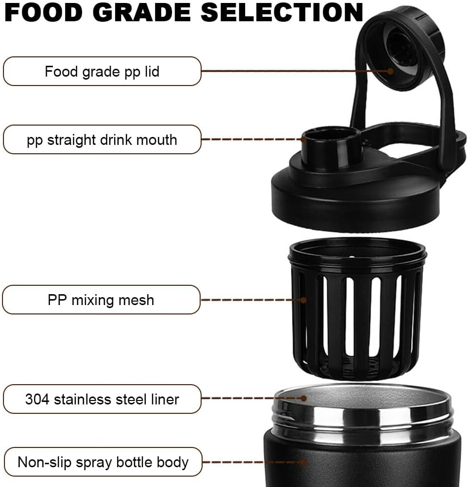 Protein Shaker Bottle 750Ml, Stainless Steel Insulated Protein Shaker and Water Bottle,With Noise Free,Bpa Free,Shaker for Protein Shakes, with Mixed Mesh,For Protein Shakes Gym Shaker