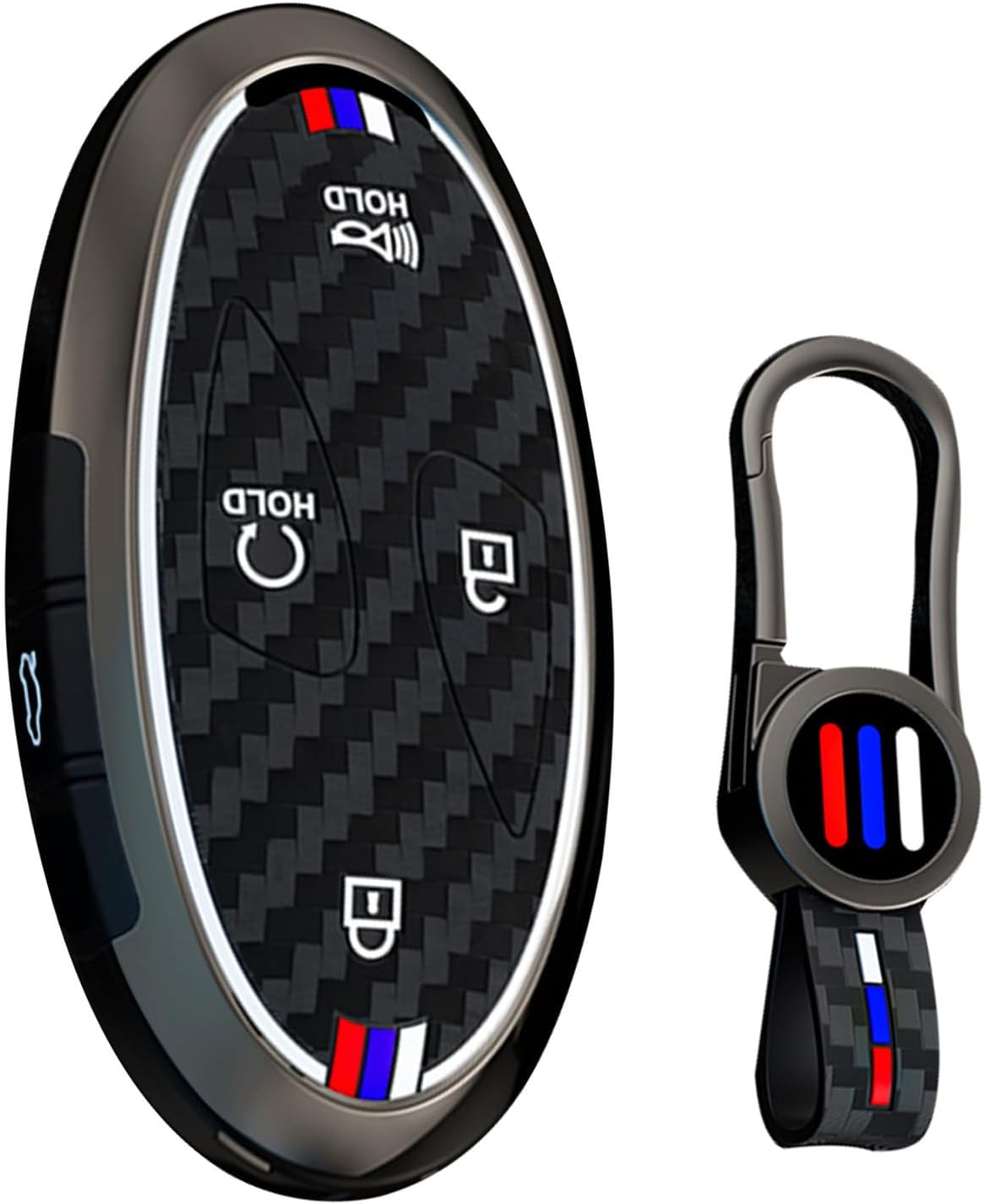 Ontto Carbon Texture Key Holder Luminous Strip Car Key Cover Fit for Hyundai Ioniq 6 Grandeur GN7 Kona Elantra Azera 2023 2024,Sonata Hybrid Santa Fe 2024,Tucson Hybrid 2025,Silver
