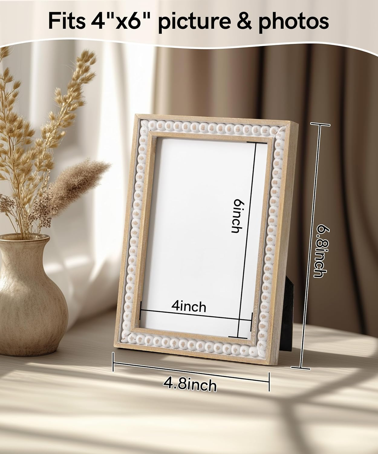 4X6 Picture Frame, Natural Pine Wood Wall Mount Photo Frame Boho Distressed White Vintage Rustic Tabletop Display Home Decor for Bedroom Living Room Hallway Entryway image number 1