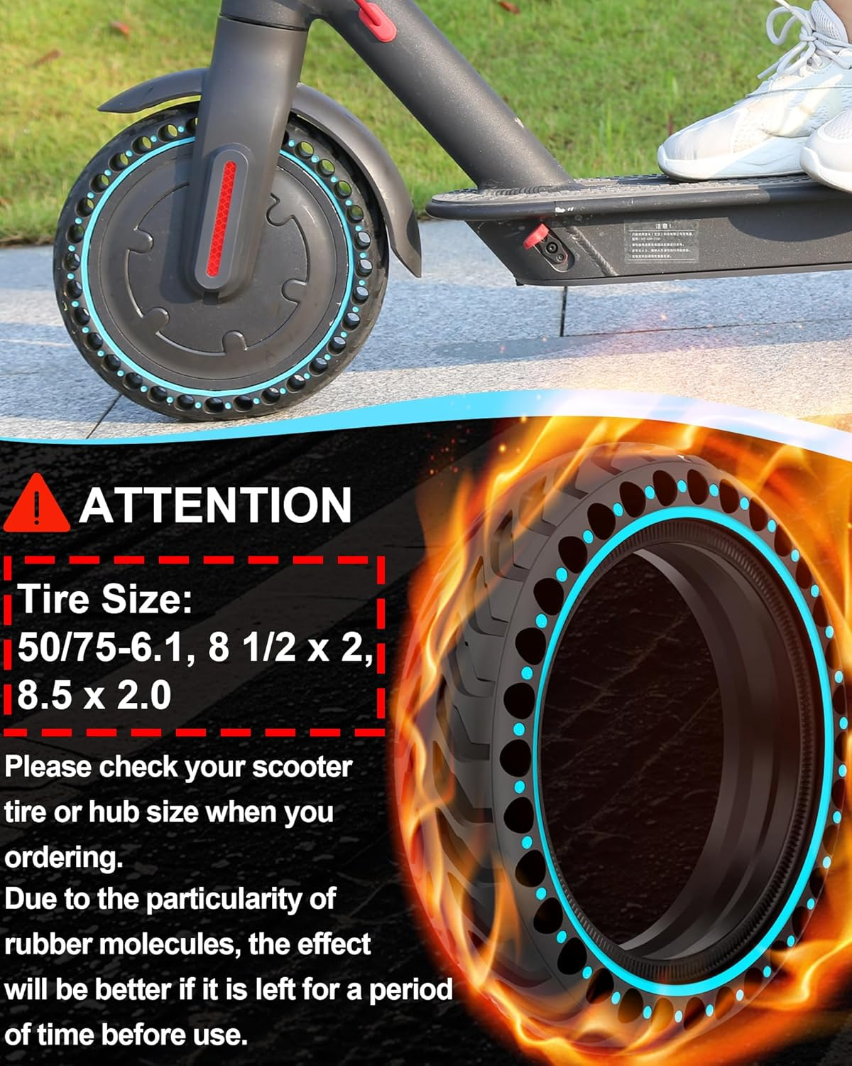 BABEJIA Pack of 2 50/75-6.1 E Scooter Tyres, 8.5 Inch Solid Rubber E-Scooter Tyres for Xiaomi 3 Lite/3/Pro 2/1S/M365 image number 6