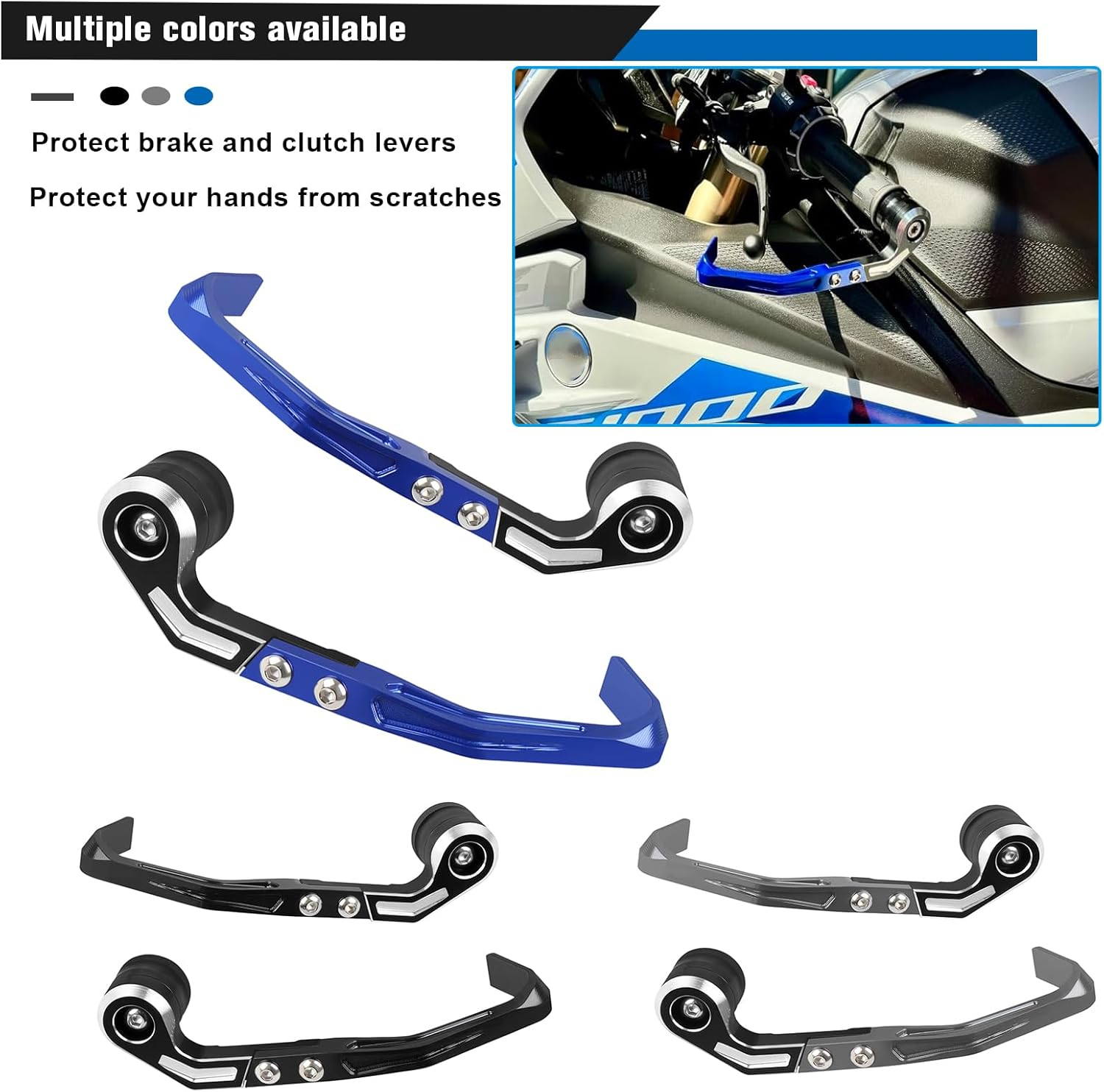 Compatible with M1000RR S1000RR 2019-2025 Brake Clutch Lever Guard CNC Aluminum Motorcycle Handlebar Levers Protector Accessories(Blue) - Blue image number 5