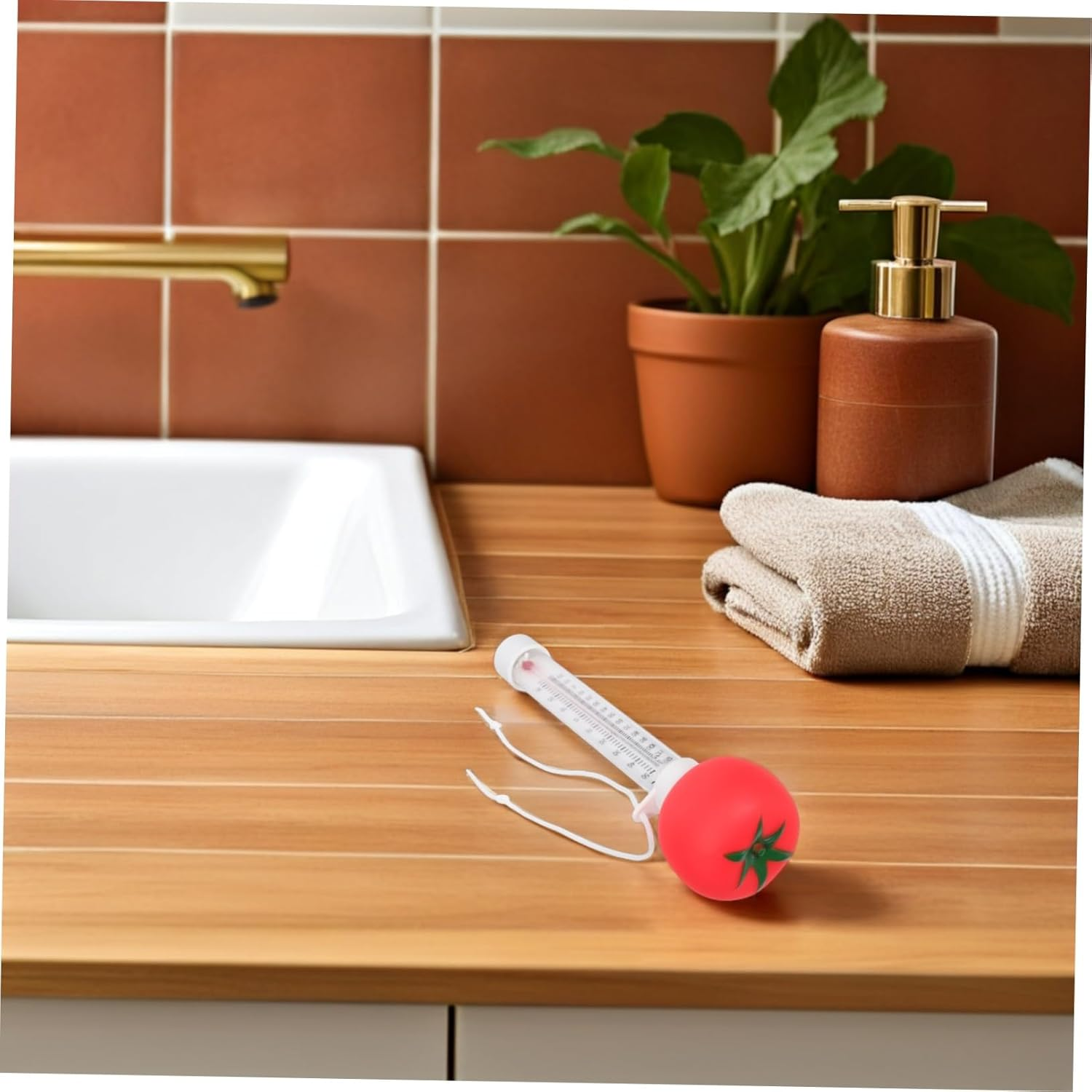 TEHAUX Floating Pool Thermometer Large Read Display Accurate Sensor for Swimming Pools Hot Tubs Baths Cartoon Tomato Design image number 2