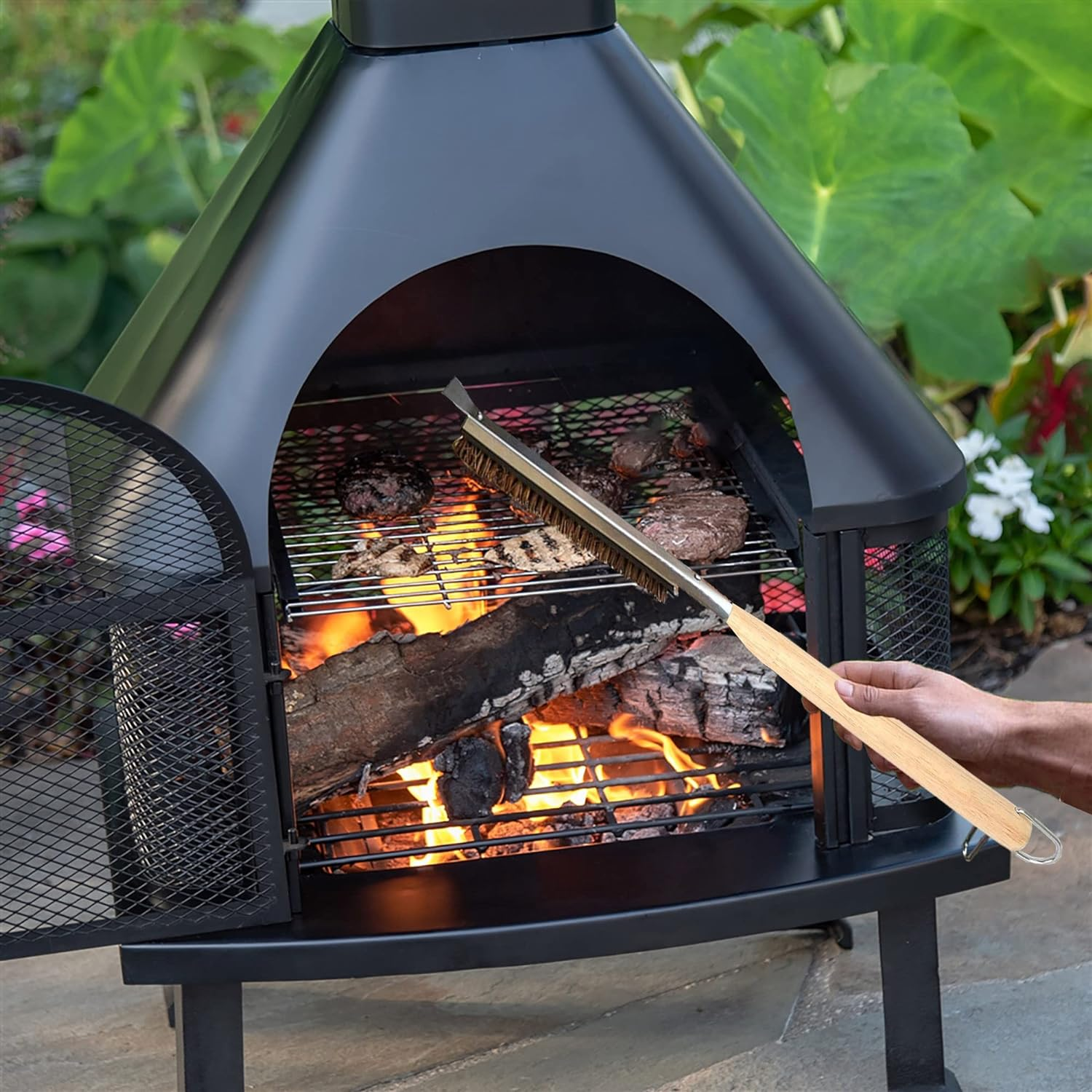 Pizza Oven Brush Grill Fiber Bristles Wood Handle Barbecue Clean Kitchen Accessories Kit Portable Cleaning Natural Material Stone image number 2