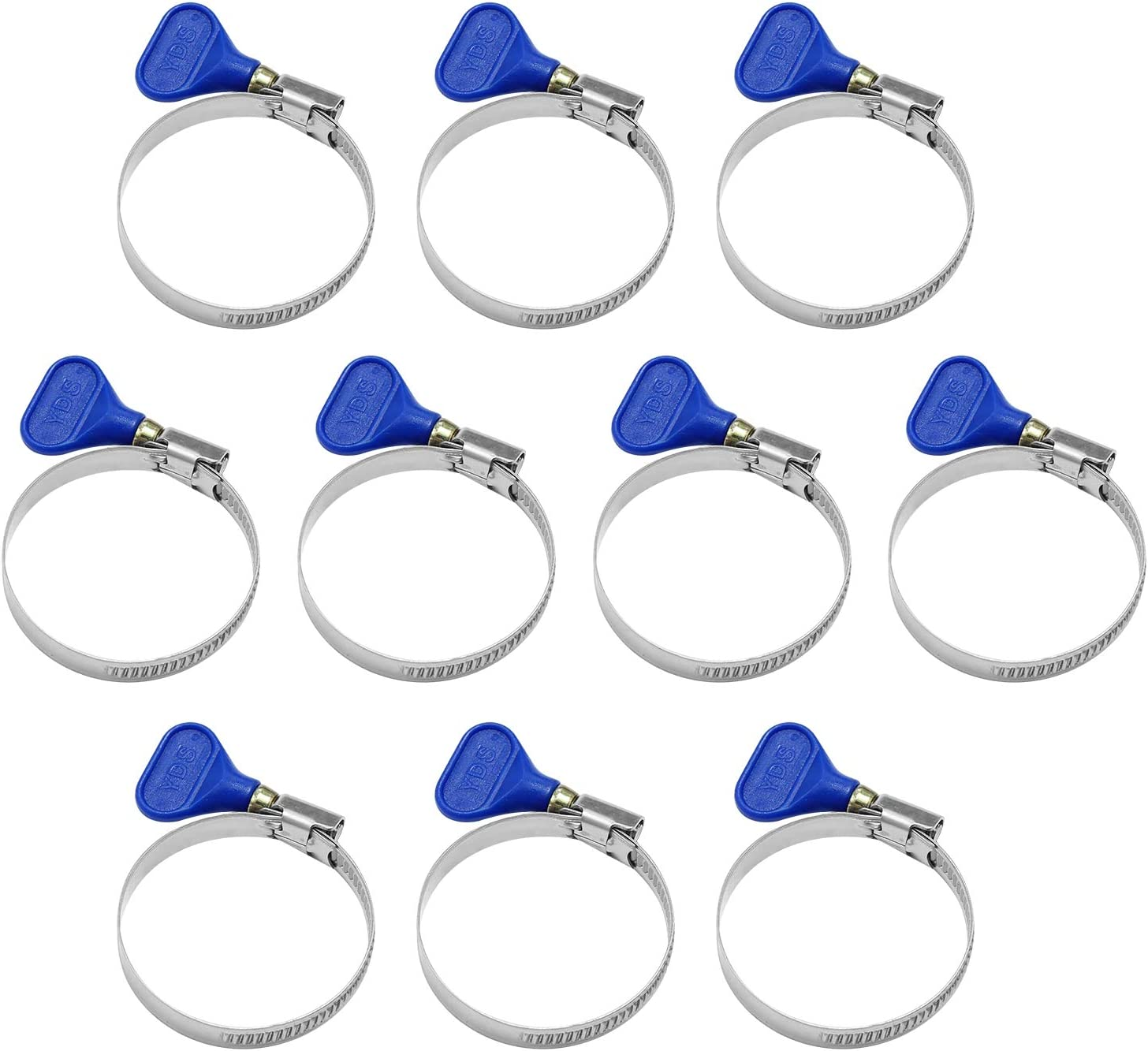 Pack of 10 Stainless Steel Hose Clamps 50-70Mm (1-7/8" to 2-7/8") Clamp 304 Stainless Steel Butterfly, 9Mm Width 0.6Mm Thickness Shank Card, for Pipeline Automotive (3-Blue-(50-70Mm) - Yellow image number 4