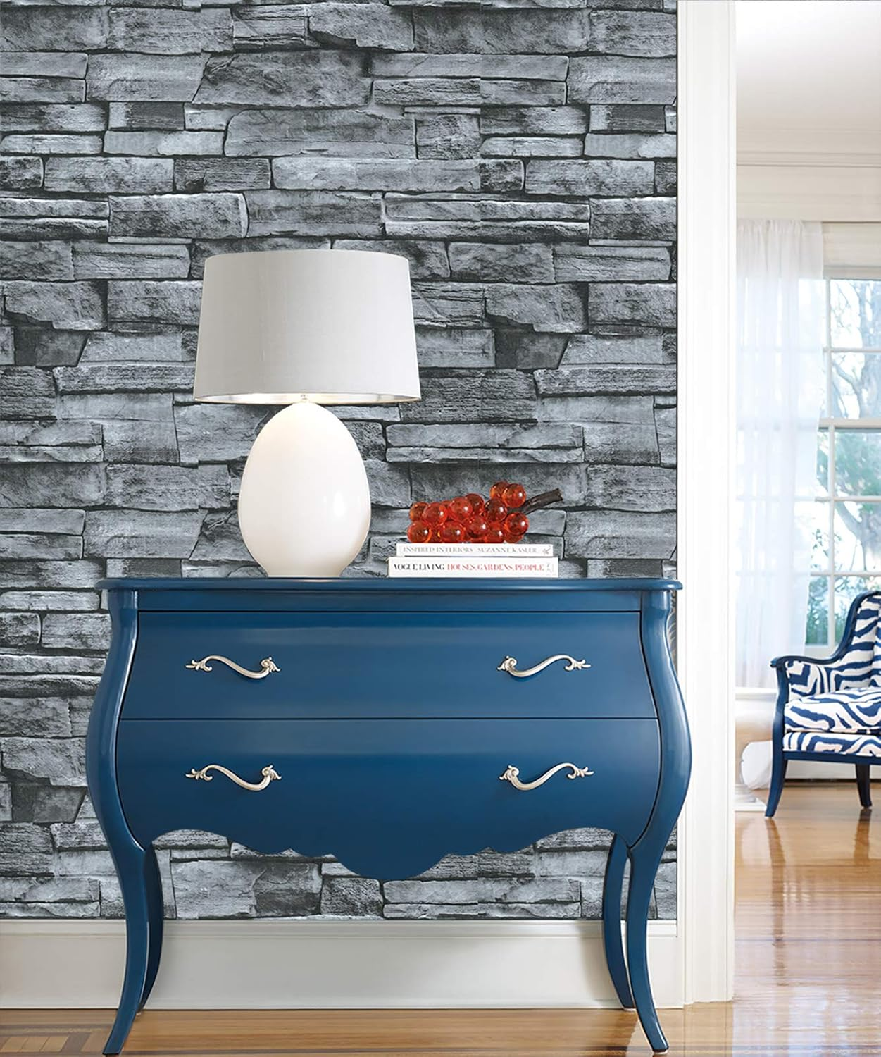 Vinyl Peel and Stick Wallpaper Brick Grey Vintage Stone Wallpaper Self Adhesive Wall 3D Contact Paper for Bedroom Livingroom Walls Decoration 45Cm X 300Cm image number 6