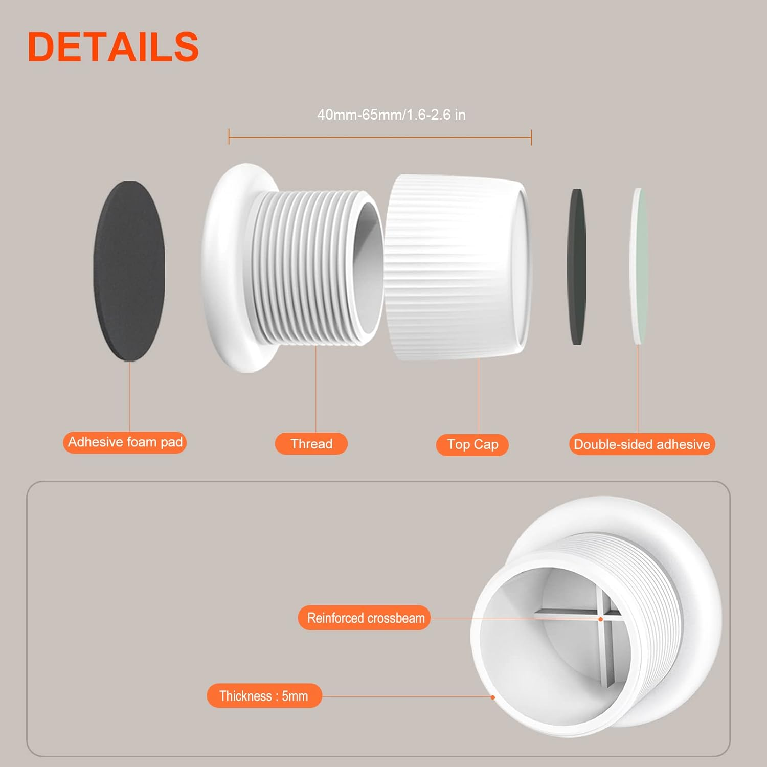 Xuenair Headboard Stoppers, 1.6-2.6 Inches Bed Wall Stopper, Adjustable Bed Frame Anti-Shake Tool, Headboard Bed Stabilizer for Wall Furniture (White - 2 Pcs) - White - 2 Pcs image number 2