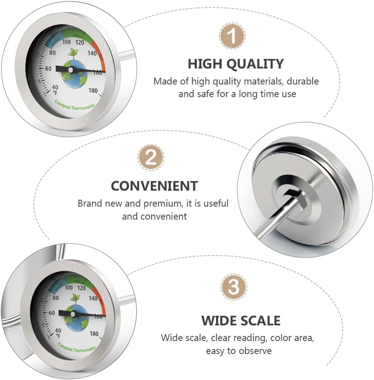 Kisangel Soil Thermometer, 19.6 Inch Compost Plant Waterproof Thermometer Probe for Garden Accurate Essential Measurement image number 3