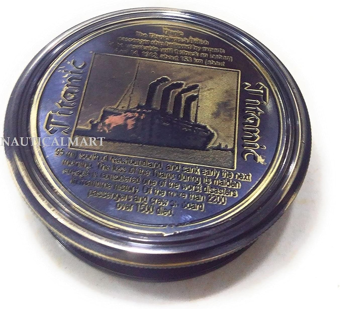 NAUTICALMART Titanic Antique Style Brass Compass Engraved Pocket Compass Unique Gift Baptism Gifts Missionary Gifts Birthday Gifts Love Gift image number 1