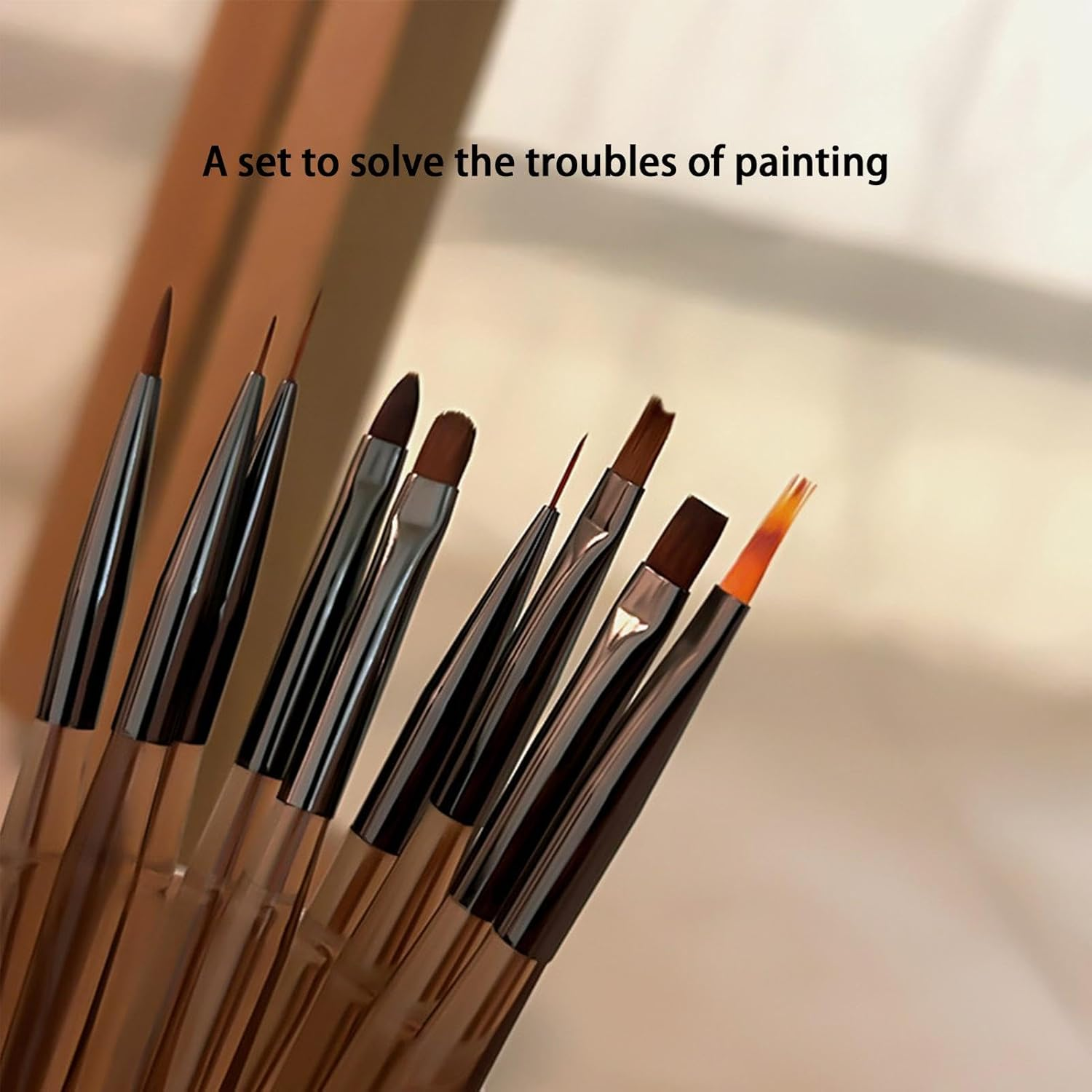 Nail Design Brushes - 9X Nail Design Painting Brushes | Nail Liner Brush for Home Salon Use, Nail Polish Brushes, Tool Set image number 2