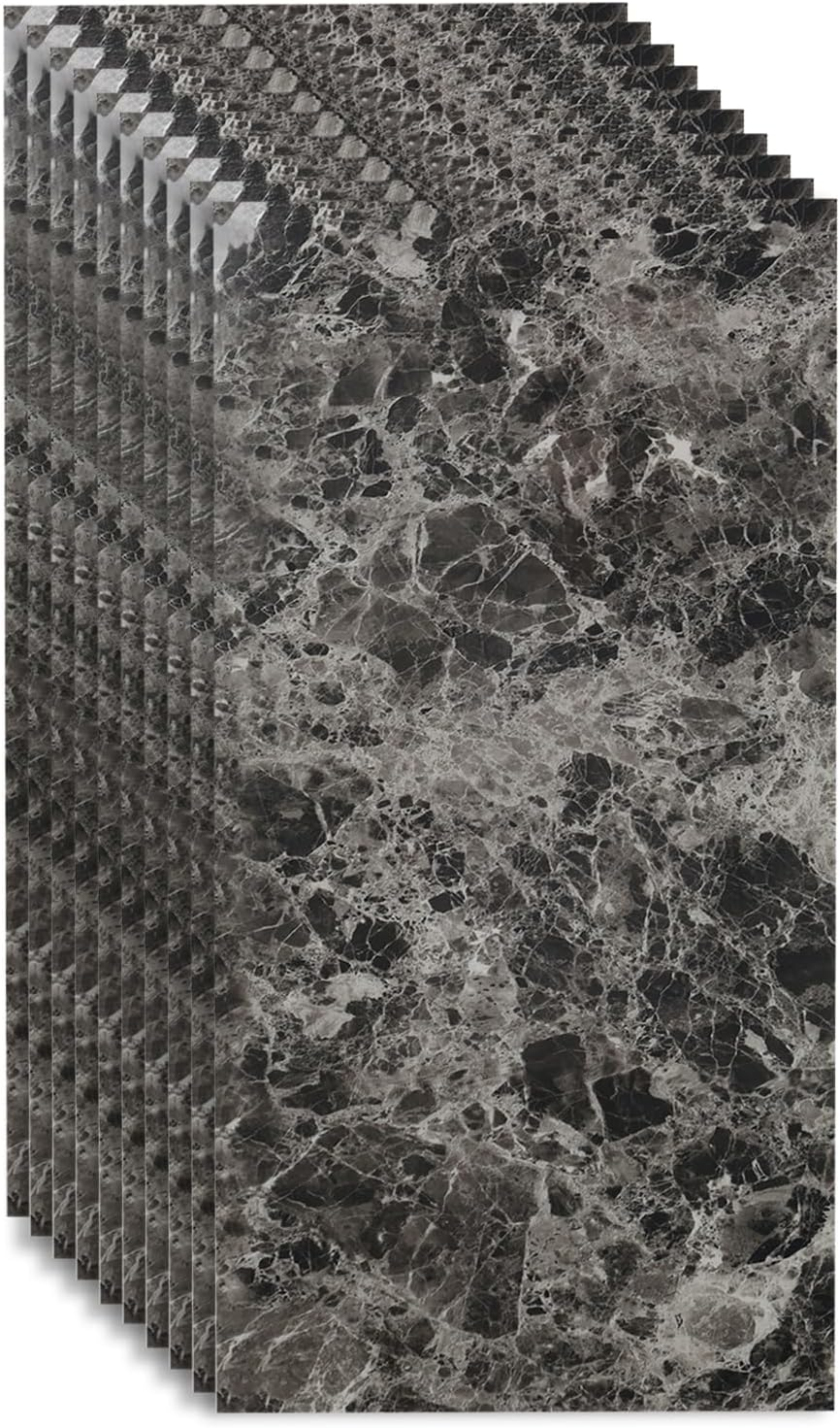 Faux Marble Tile Stickers, 10PCS 30 * 60/40 * 80Cm Modern Self-Adhesive Kitchen Backsplash, Waterproof Decorative Wall Tiles for Bathroom (#9, 30 * 60Cm)