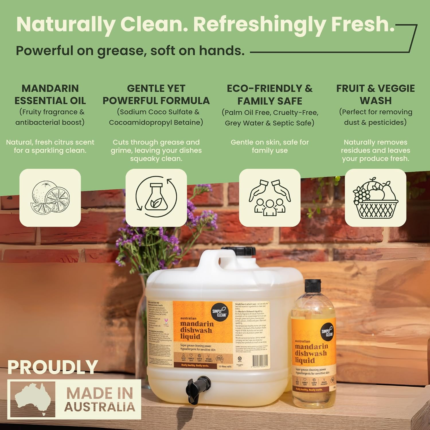 Simplyclean Mandarin Dishwash Liquid - Natural Dish Soap with Pure Australian Mandarin Essential Oil - Concentrated Grease Cutting Formula - Gentle on Skin - 15 Litres image number 6