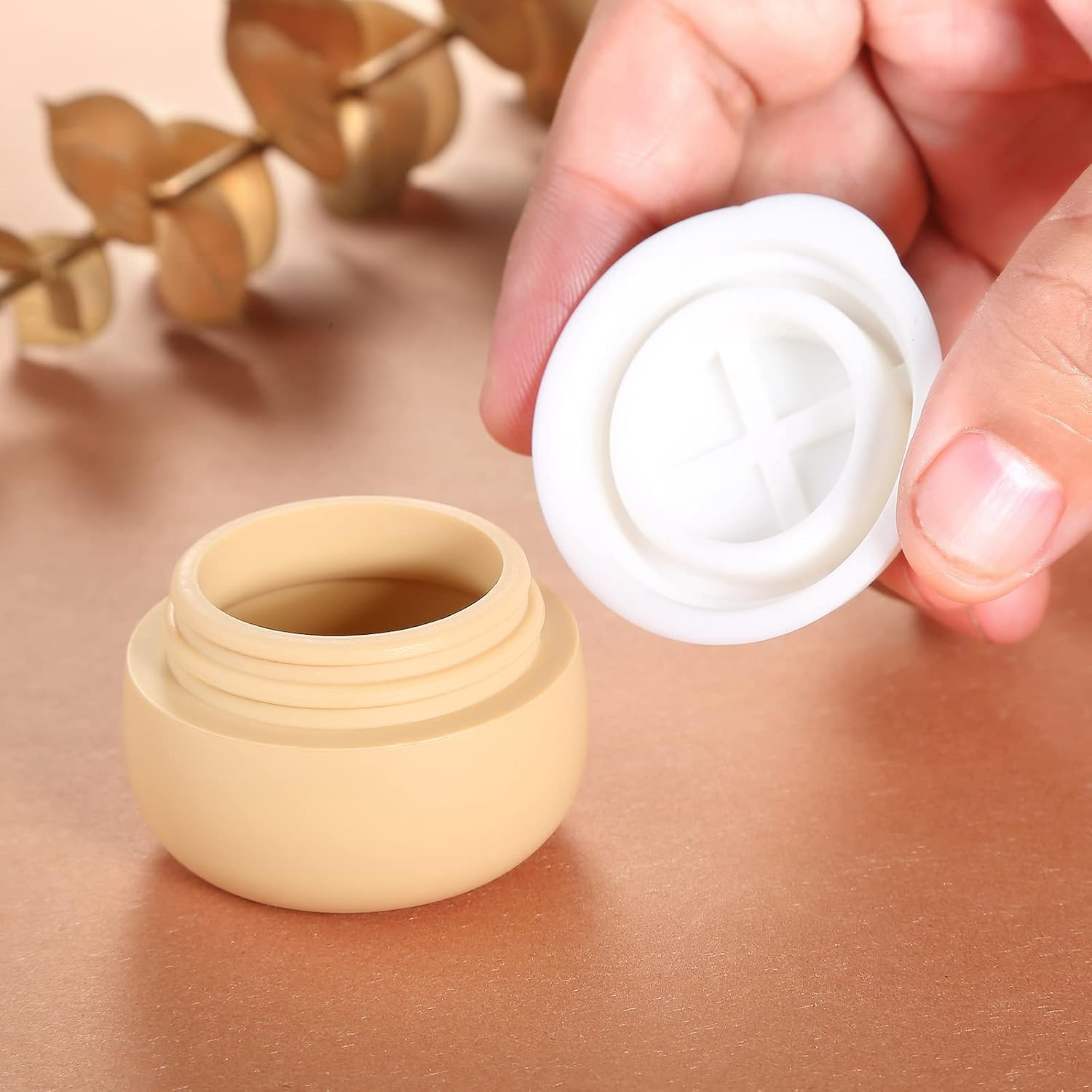 TSA Approved Travel Size Containers for Toiletries, Gemice Silicone Jars, Leak-Proof Travel Accessories with Lid for Cosmetic Makeup Face Body Hand Cream (4 Pieces) (Apricot) image number 3