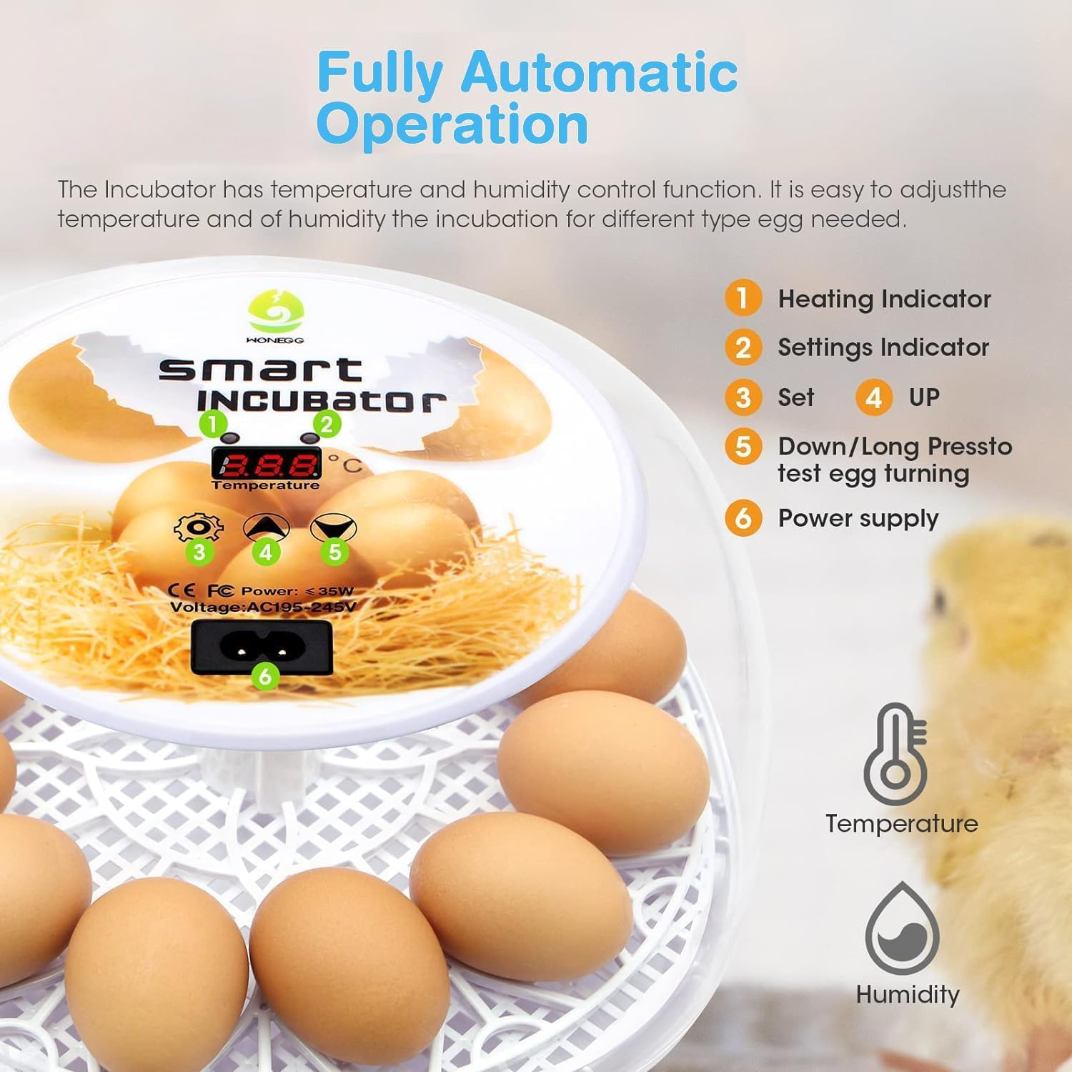 Premium Egg Incubator, Automatic Egg Hatching Incubator, 12 Eggs Poultry Hatcher with Automatic Temperature Control for Hatching, Chicken, Duck, Goose, Quail, Bird Eggs (Gray) image number 5