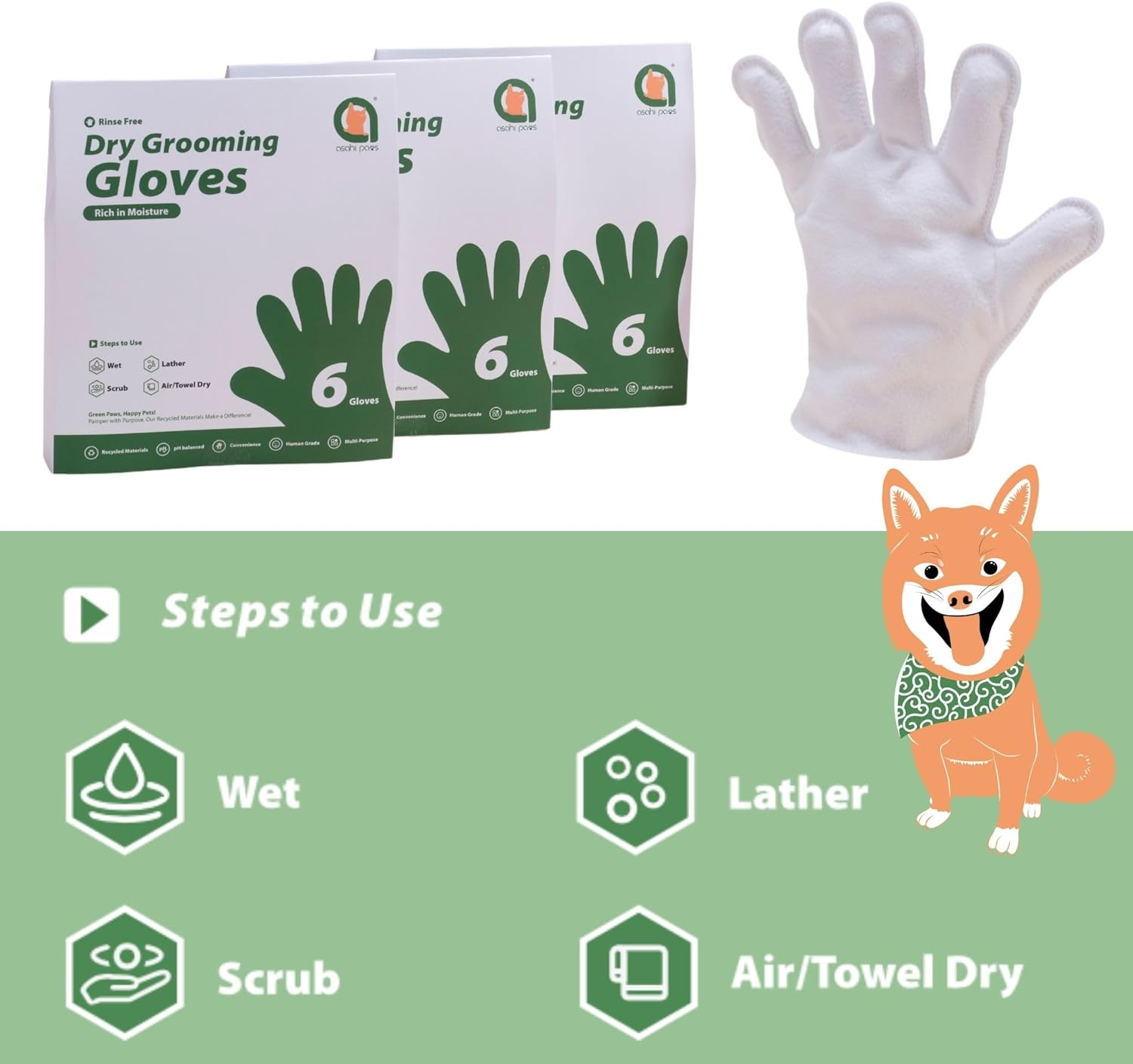 Dog Cleaning Gloves Wipes, Pet Cat Grooming Glove, Disposable Enhanced Five Finger Design Pet Glove Wipes for Dogs, Rinse Free Dry Gloves Suitable for Pet Families Cleaning (6 Gloves) image number 2