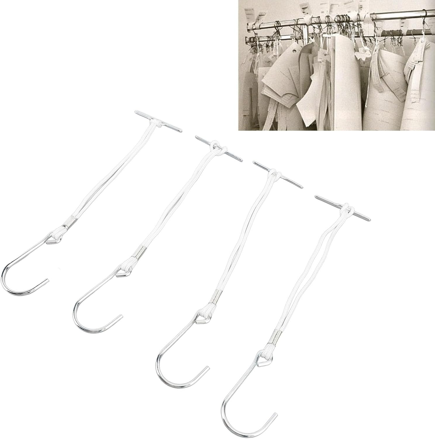 Omabeta 20PCS Sewing Pattern Hanging Hooks with 260-280Mm/10.24-11.02In Rope for Patterns Designerstailors, Metal Hanger, Efficient Storage, Made of Galvanized Steel for Kraft Paper Patterns image number 4