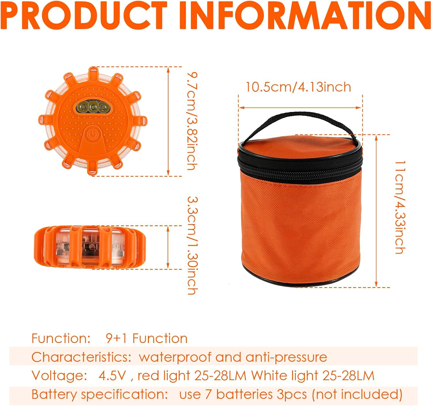 3Pcs LED Road Flares Emergency Safety Warning Light Kit with 9 Glow Modes Rechargeable Design for Vehicles and Boat(Orange)