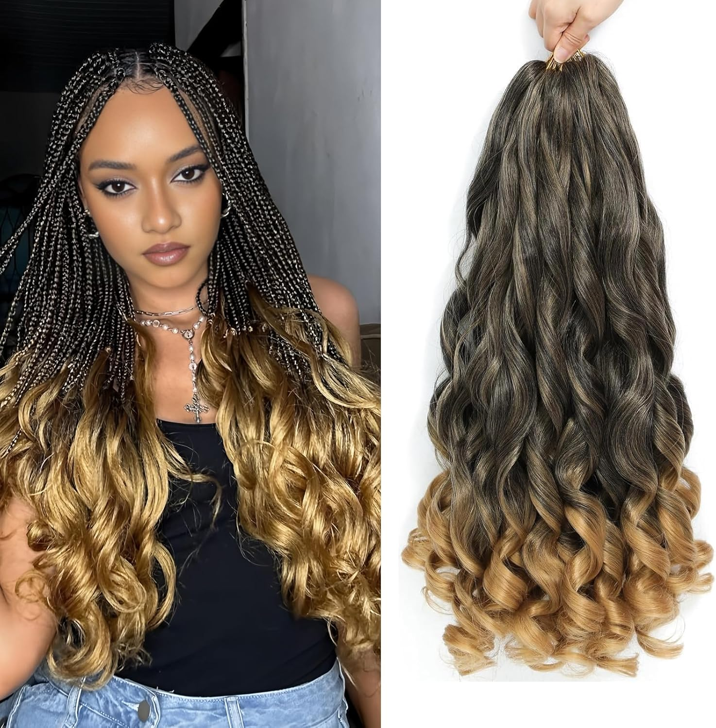 Locescsoc 24 Inch French Curls Braiding Hair 8 Packs Spanish Curly Braids Pre Stretched Loose Wave Soft French Curl Synthetic Braiding Hair Extensions for Women (27#, 24 Inch (Pack of 8))