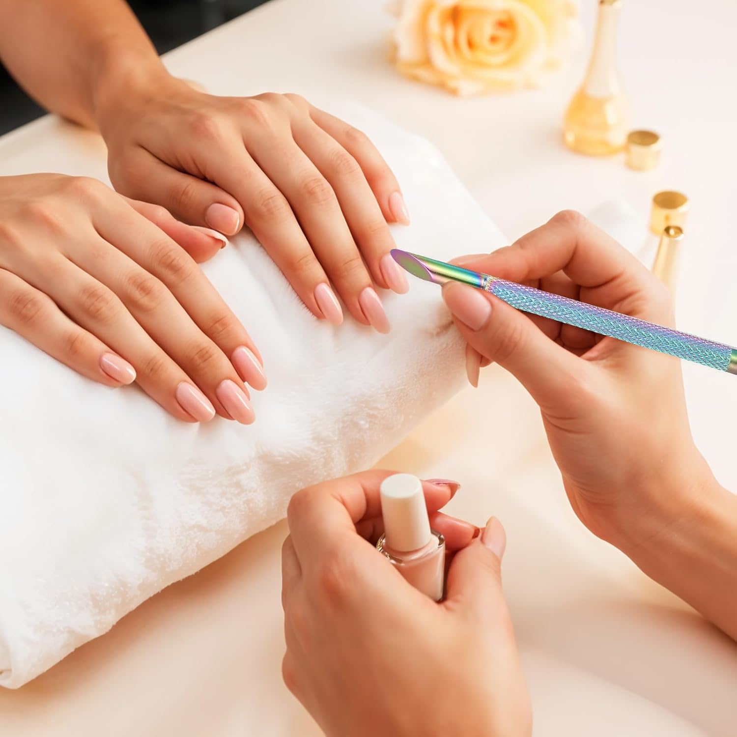 2 Pcs Nail Cleaning Cuticle Stick, Stainless Steel Cuticle Pusher Tool Nail Polish Remover Stick Polish Peeler Cutter for Fingernails Toenails Manicure Titanium Color image number 5