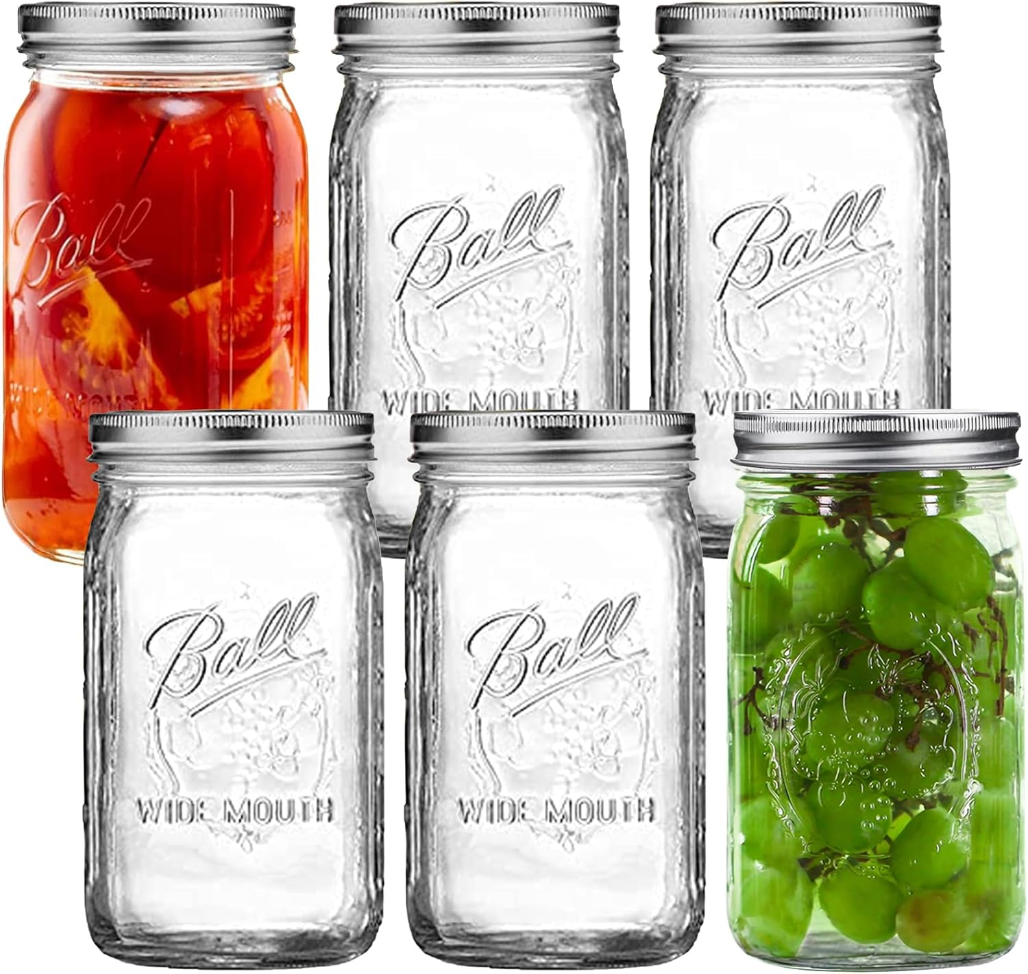 Half Gallon Mouth Mason Jars 32 Oz(6 Pcs),Wide Mason Jars Lids with Airtight Lids and Bands for Fermenting, Canning, Storage & Pickling image number 4
